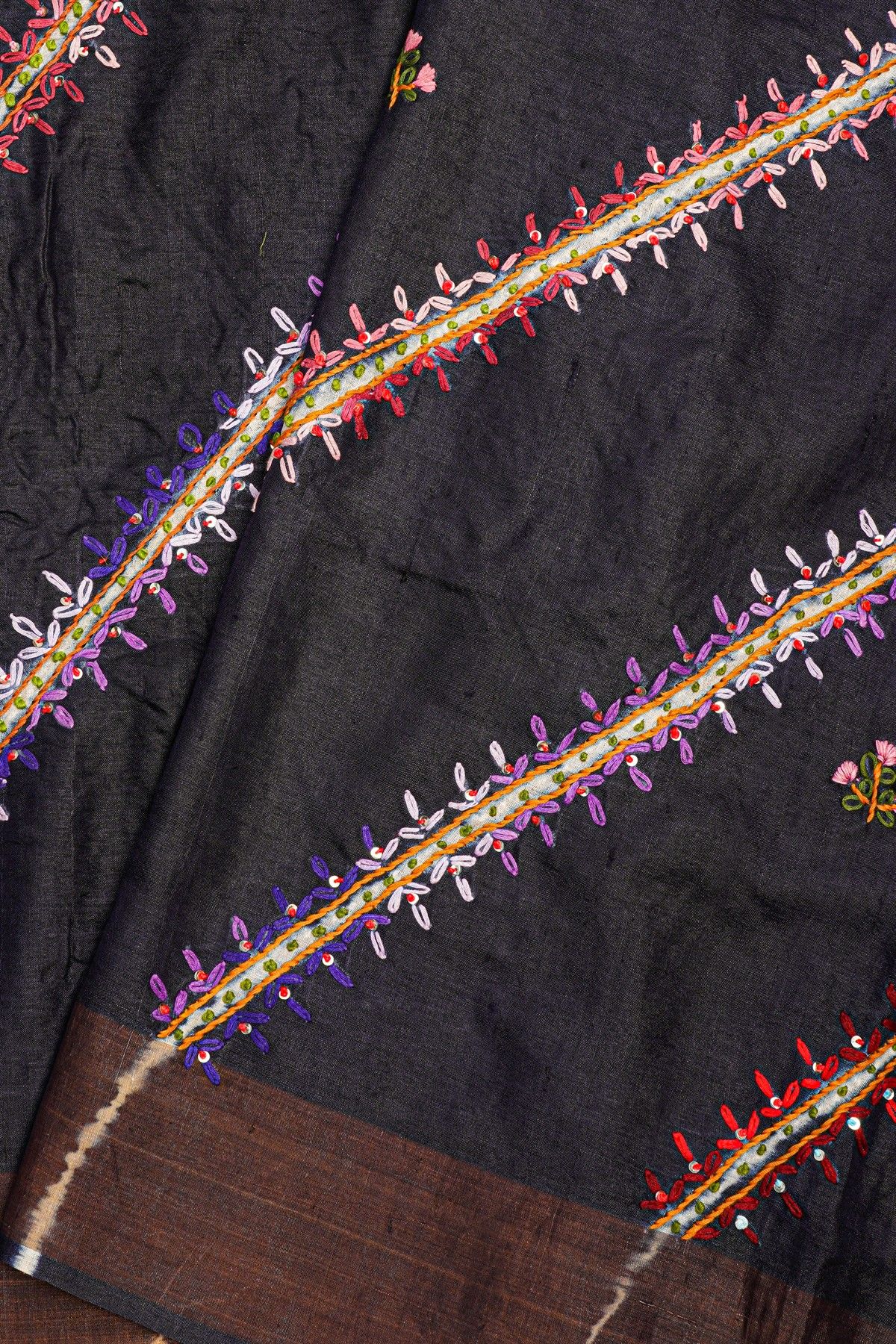 Designer Tussar Black Saree