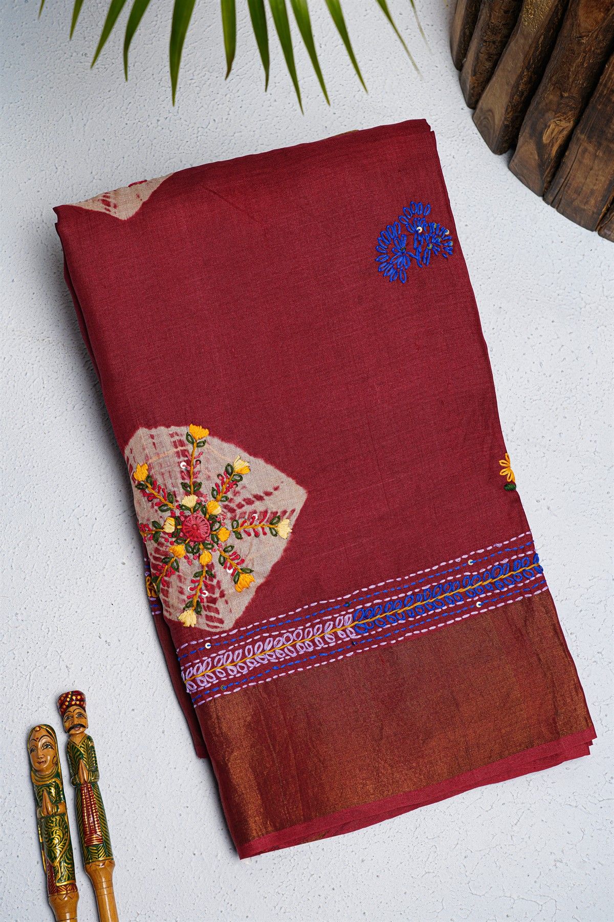 Fancy Tussar Maroon  Saree