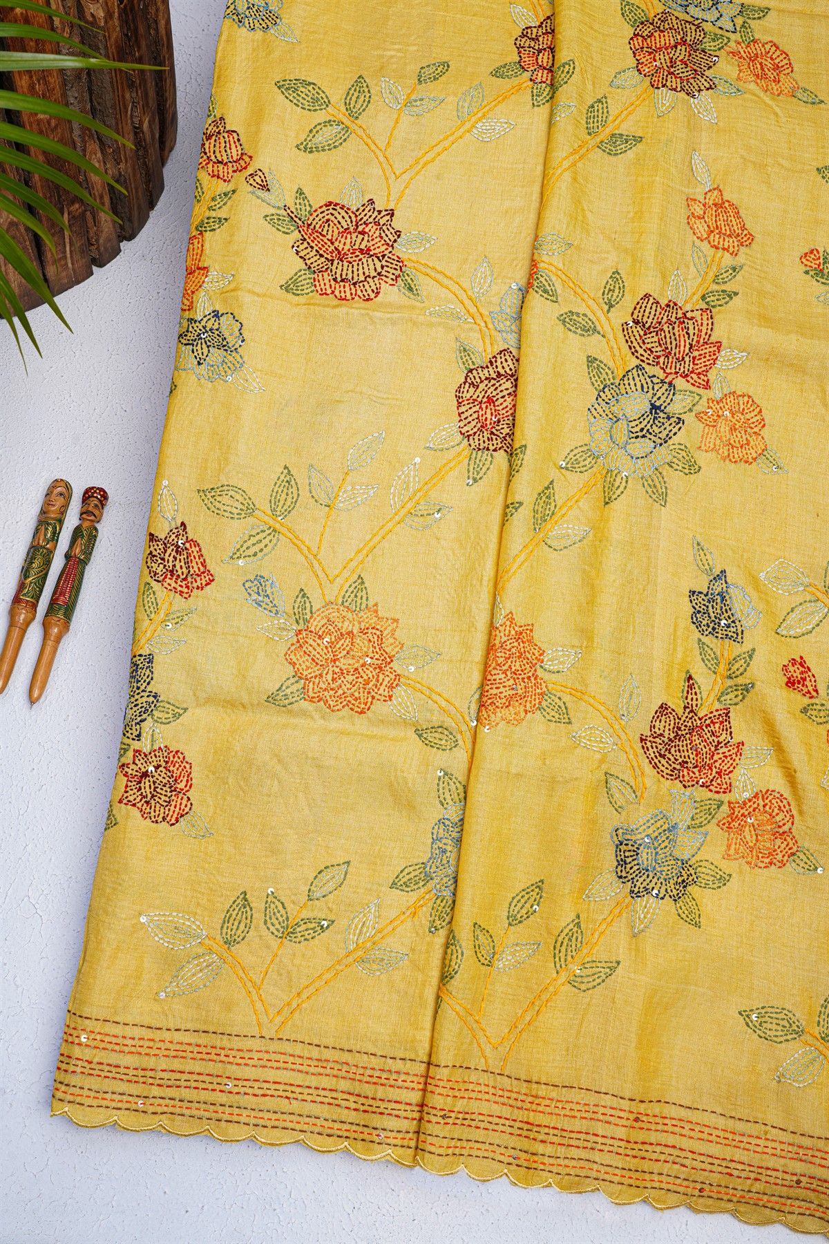 Fancy Tussar Yellow  Saree