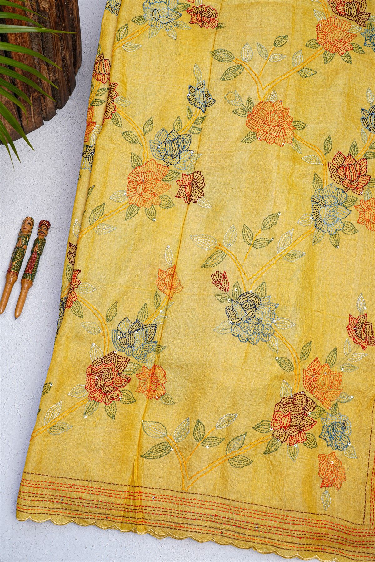 Fancy Tussar Yellow  Saree