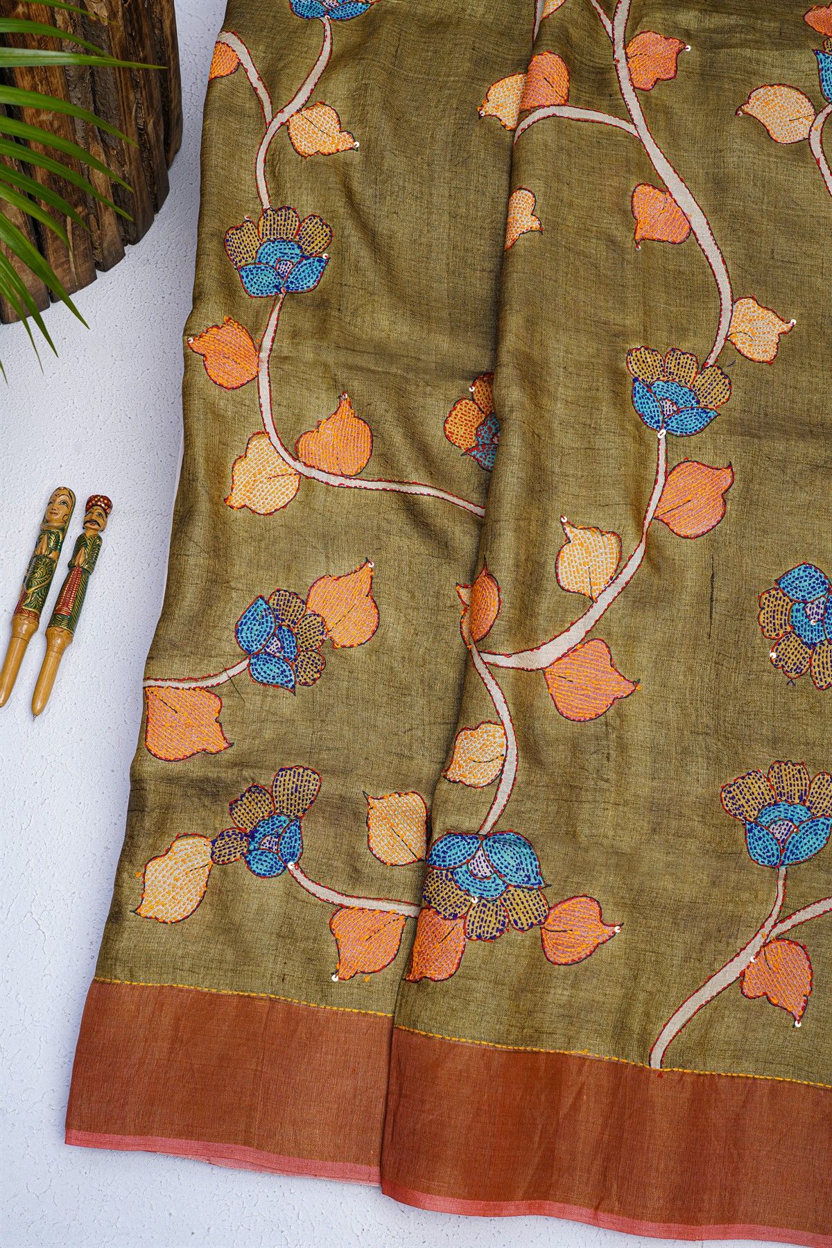 Fancy Tussar Mehendi Green  Saree