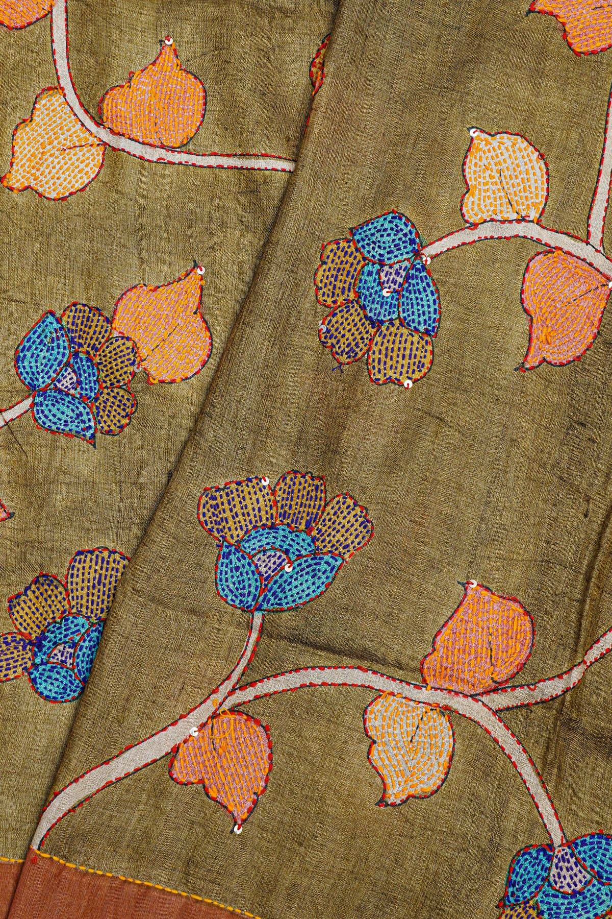 Fancy Tussar Mehendi Green  Saree