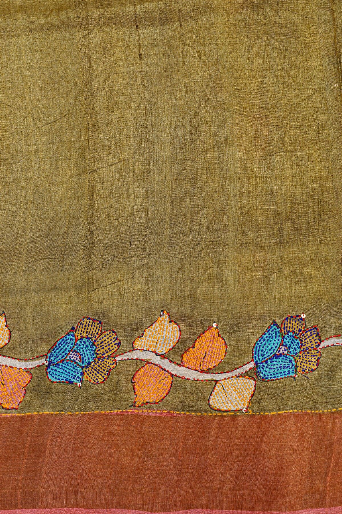 Fancy Tussar Mehendi Green  Saree