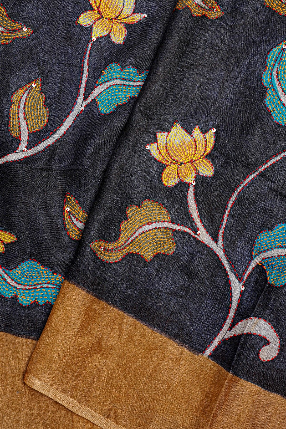 Fancy Tussar Black Saree