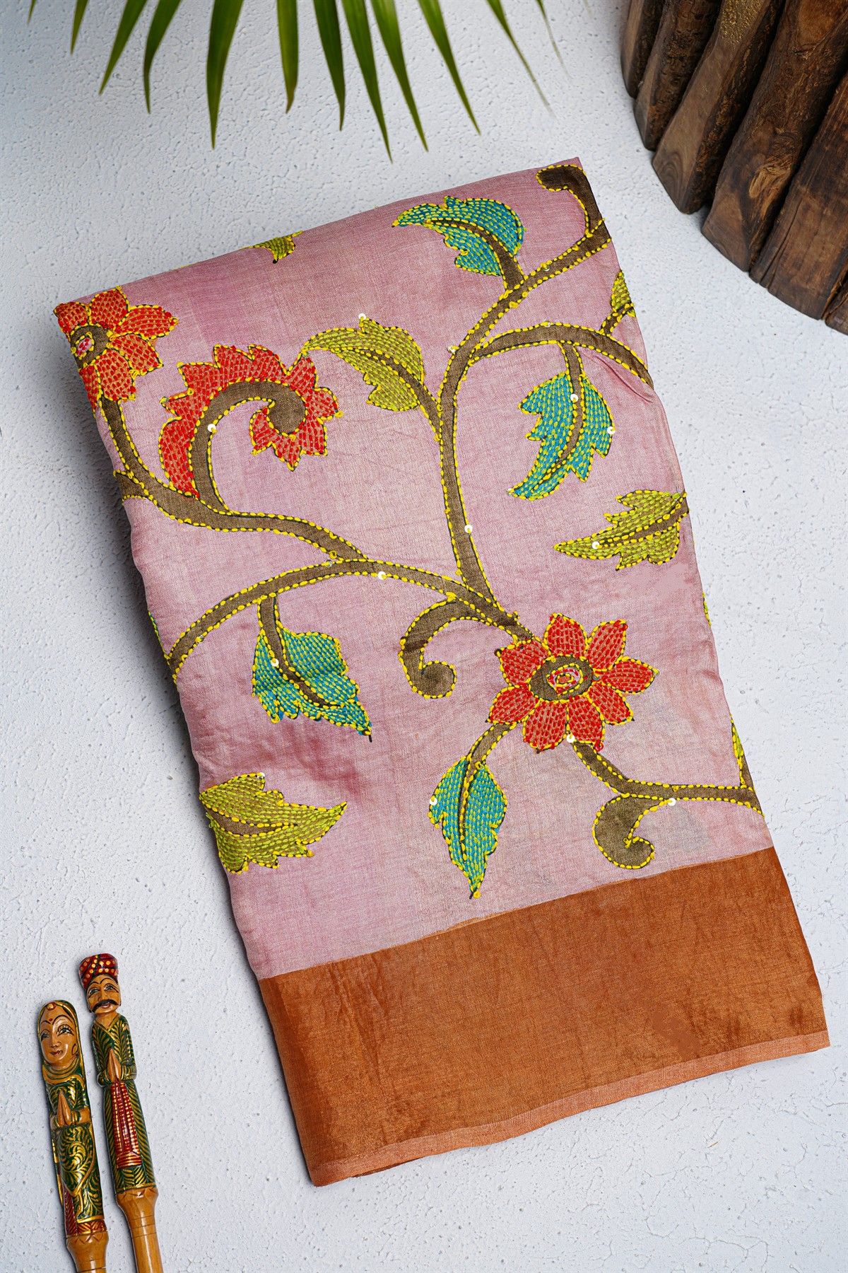 Designer Tussar Baby Pink Saree