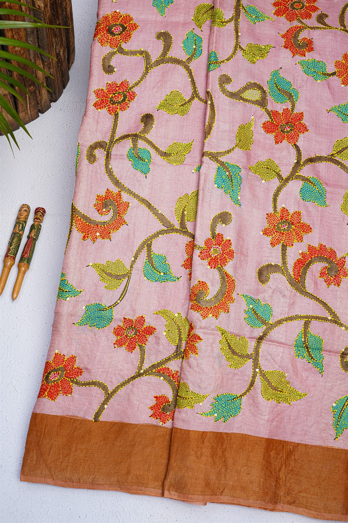 Designer Tussar Baby Pink Saree