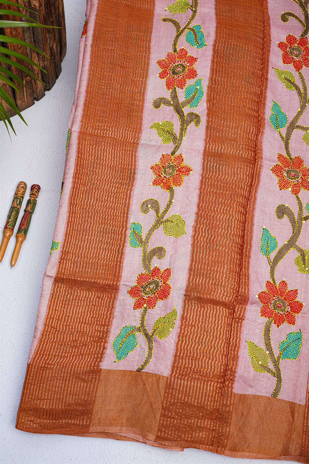 Designer Tussar Baby Pink Saree
