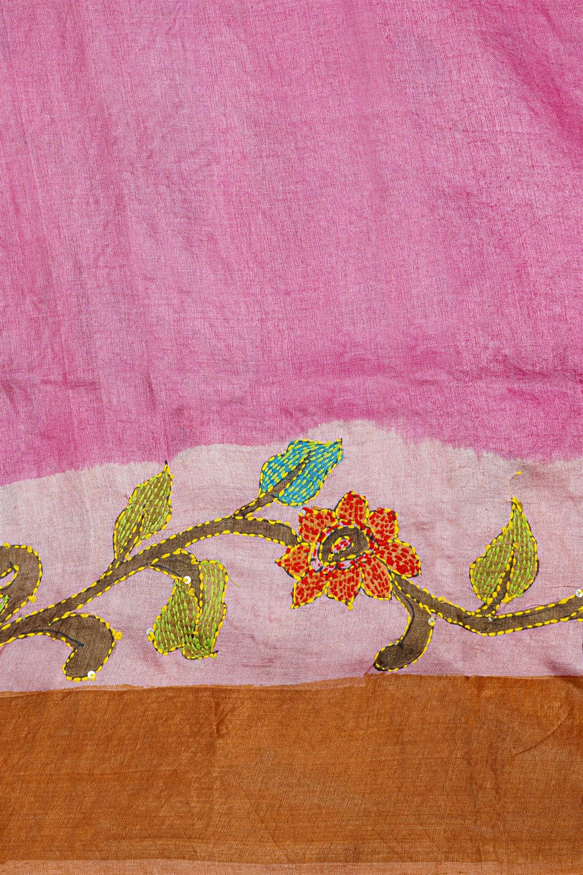 Designer Tussar Baby Pink Saree