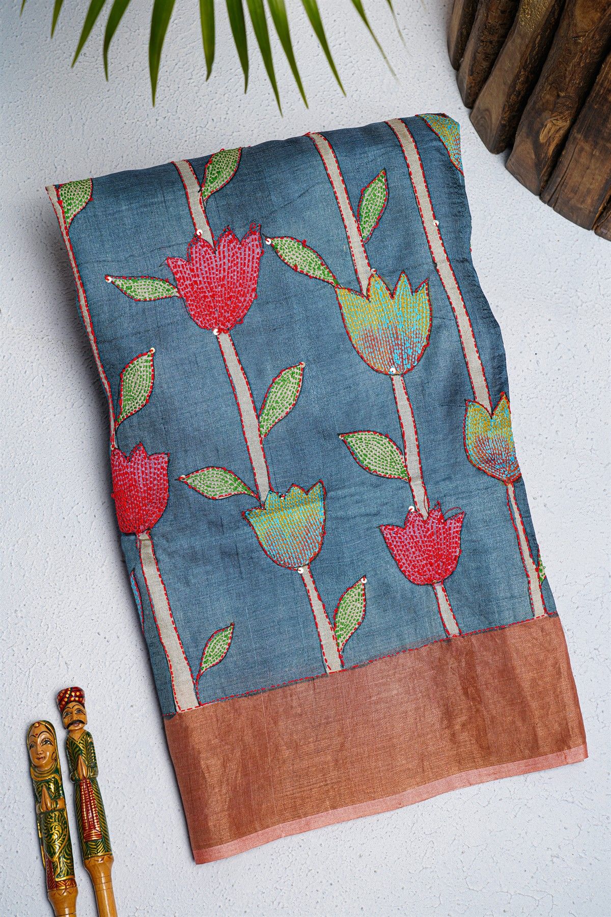 Designer Tussar Navy Blue Saree