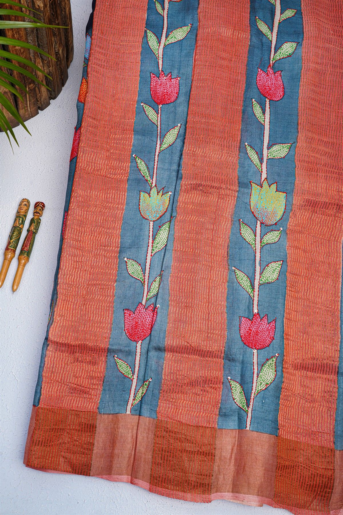 Designer Tussar Navy Blue Saree