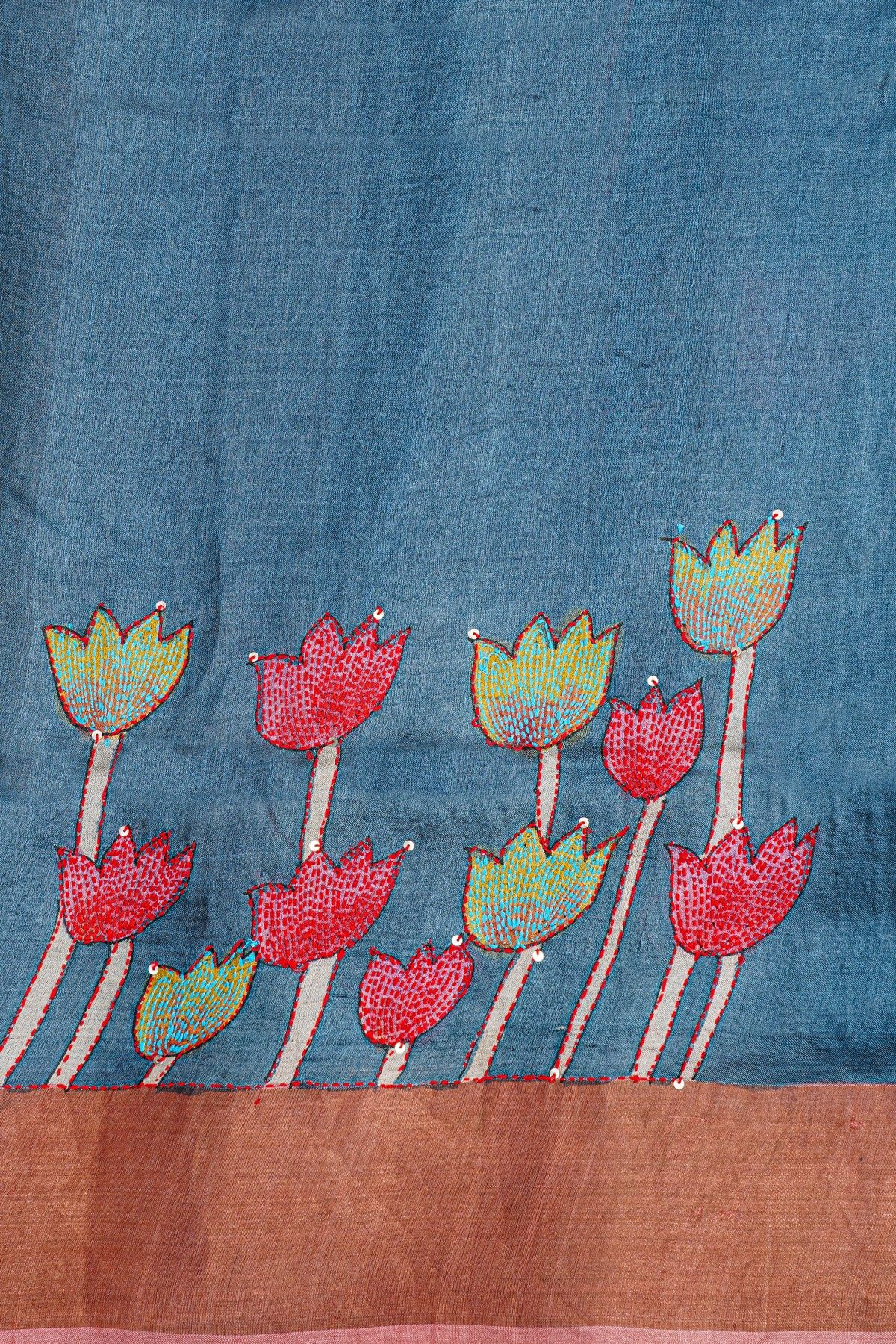 Designer Tussar Navy Blue Saree