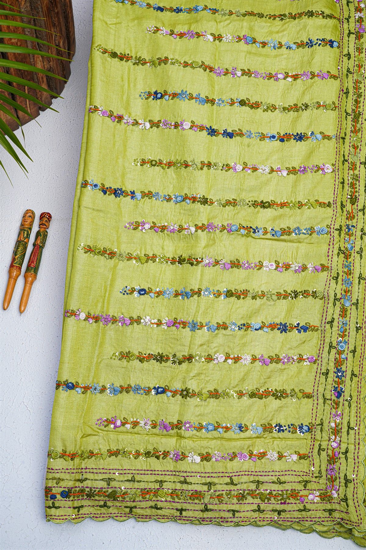 Fancy Tussar Parrot  Green Saree