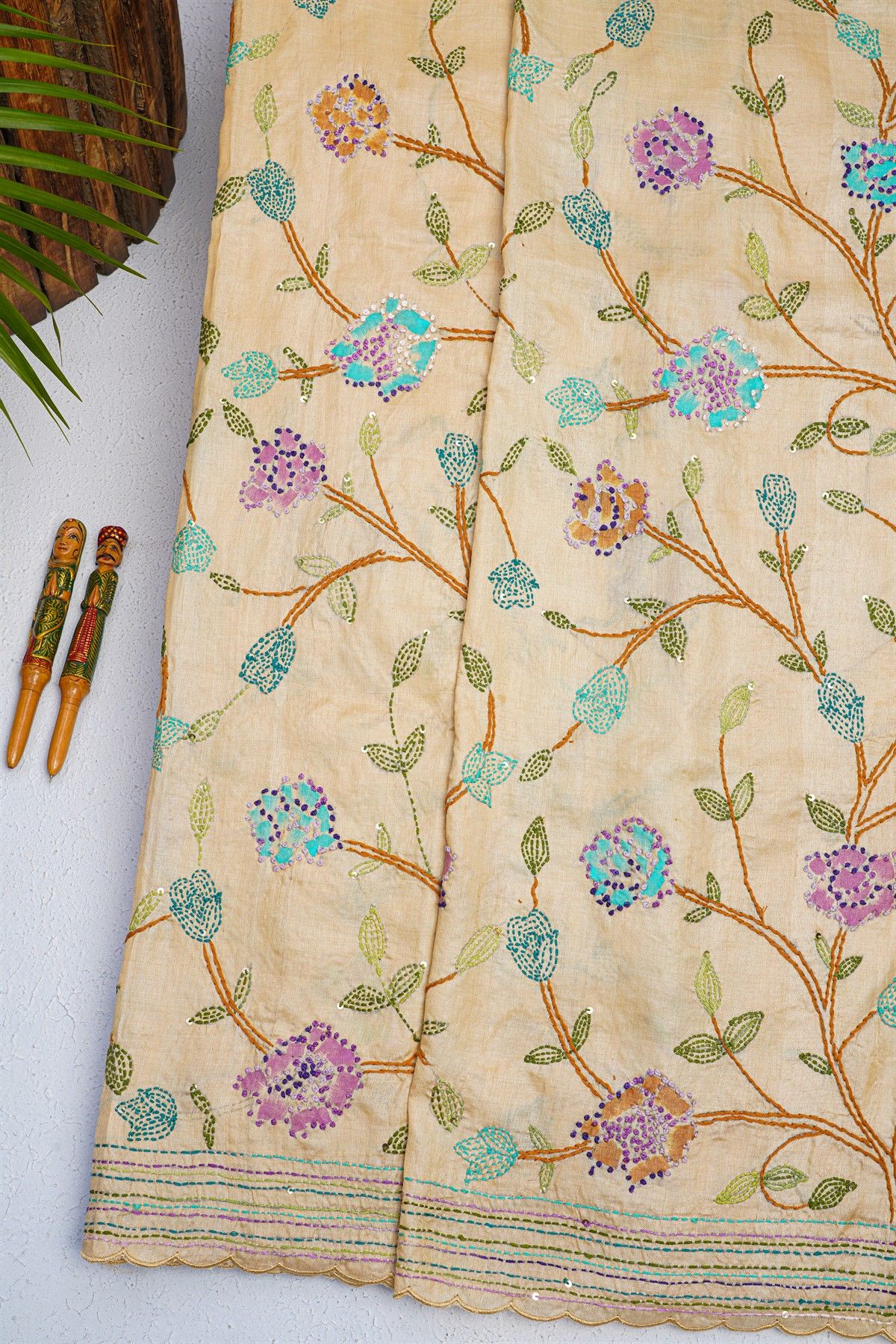 Fancy Tussar Silk Cream Saree