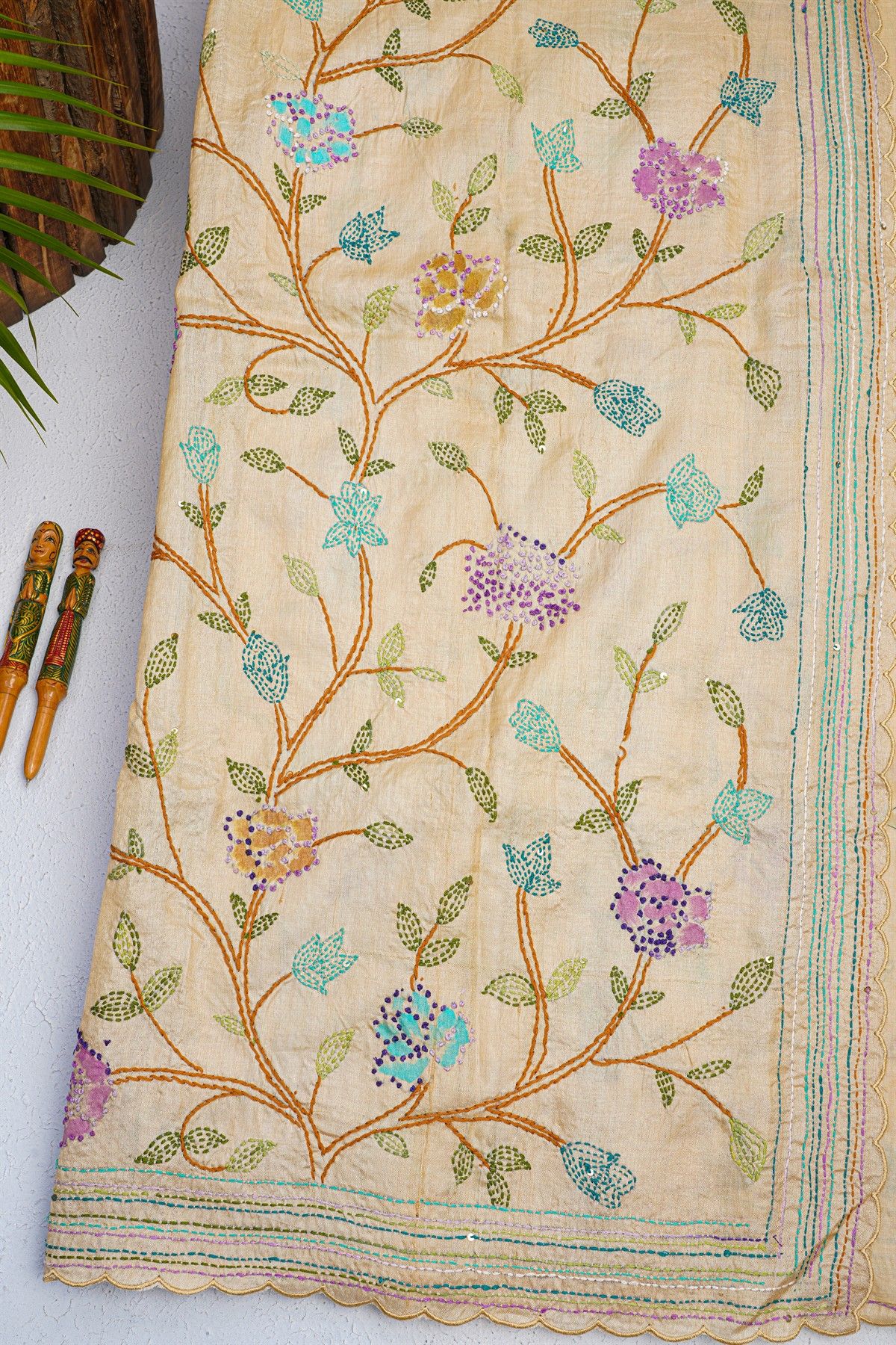 Fancy Tussar Silk Cream Saree