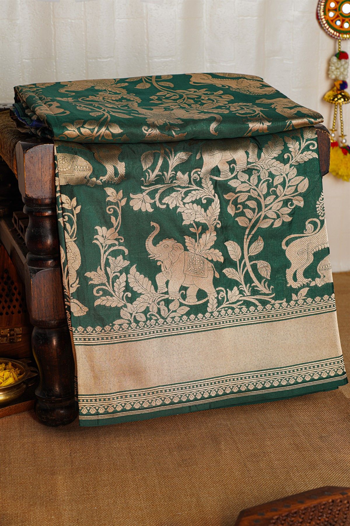 Banarasi Silk Bottle Green Saree