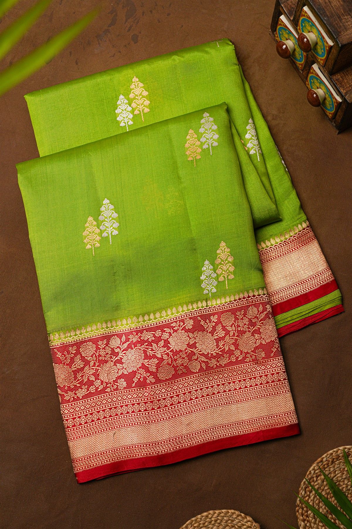 Fancy Matka Silk Parrot Green Saree
