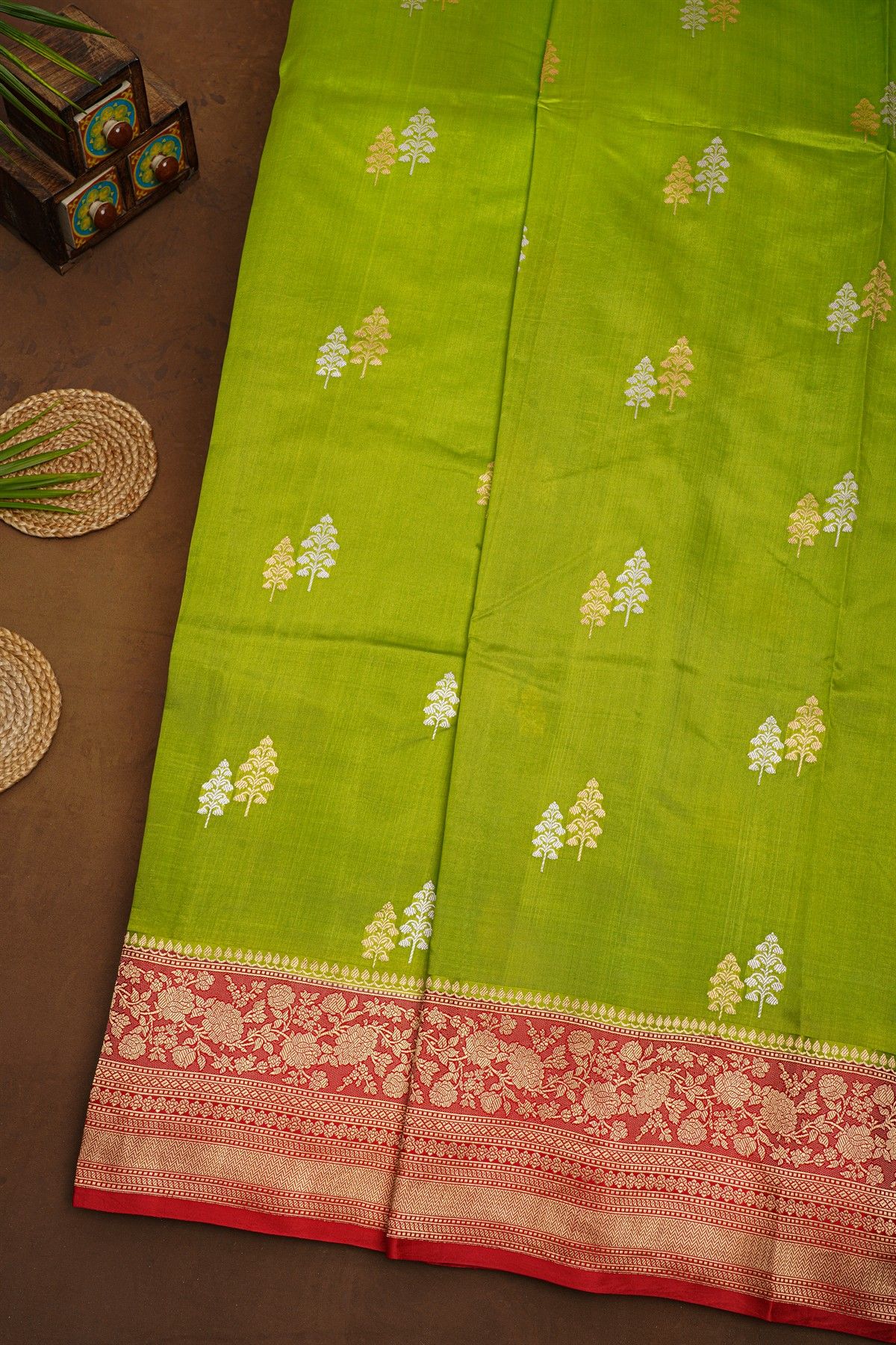 Fancy Matka Silk Parrot Green Saree