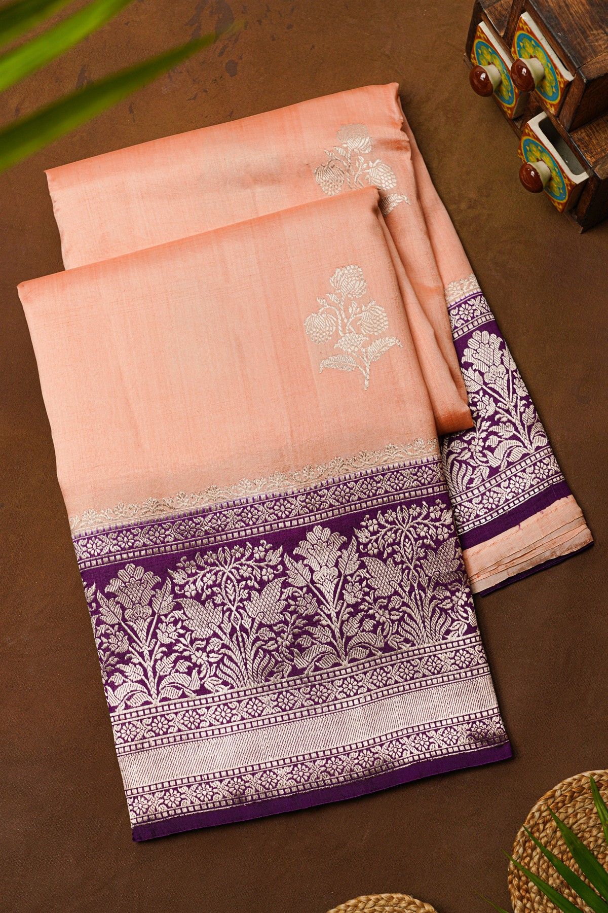 Designer Matka Silk Peach Saree