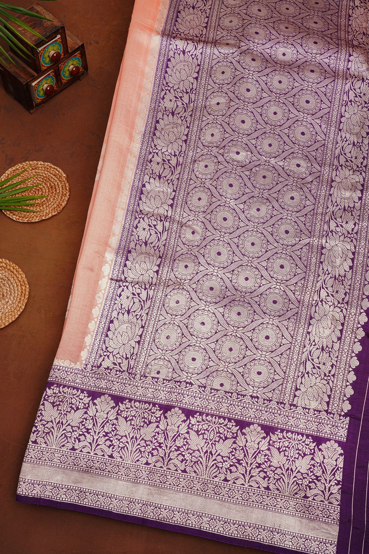 Designer Matka Silk Peach Saree