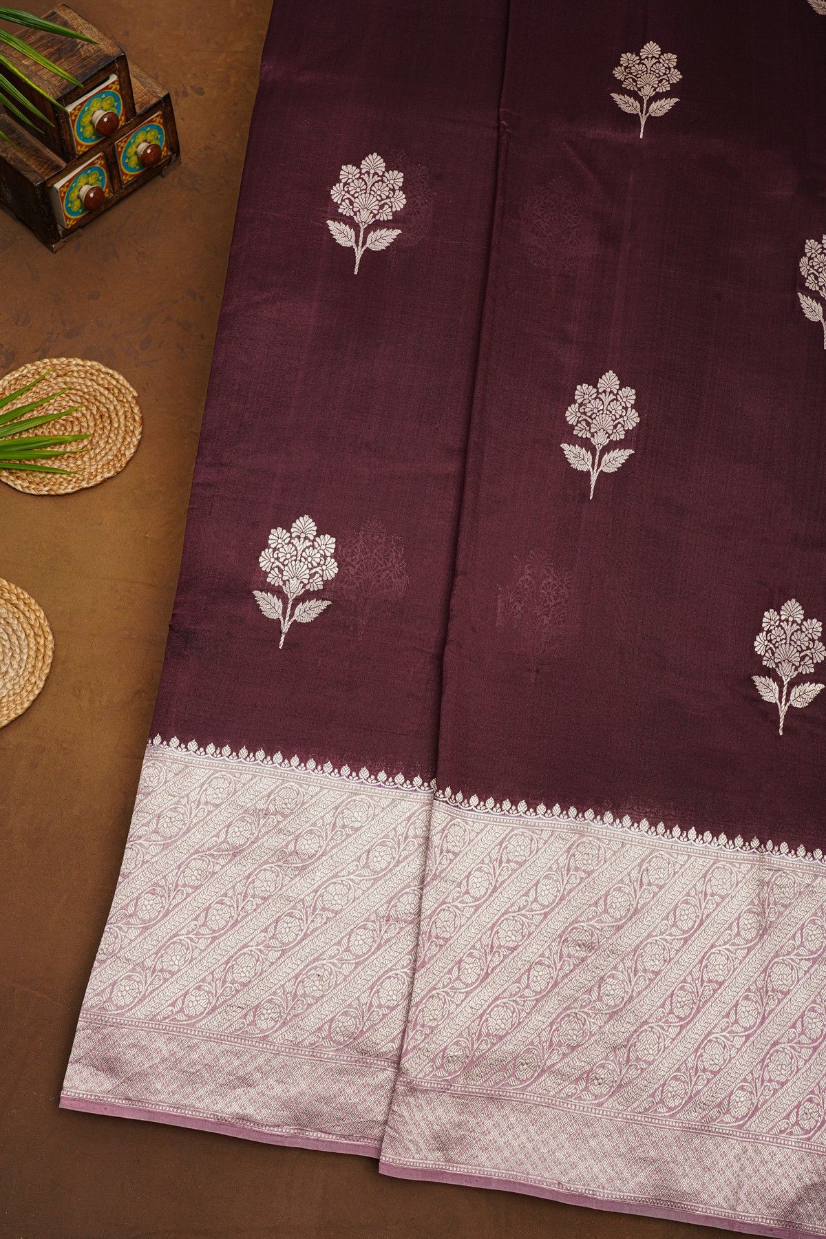 Designer Matka Silk Brown Saree