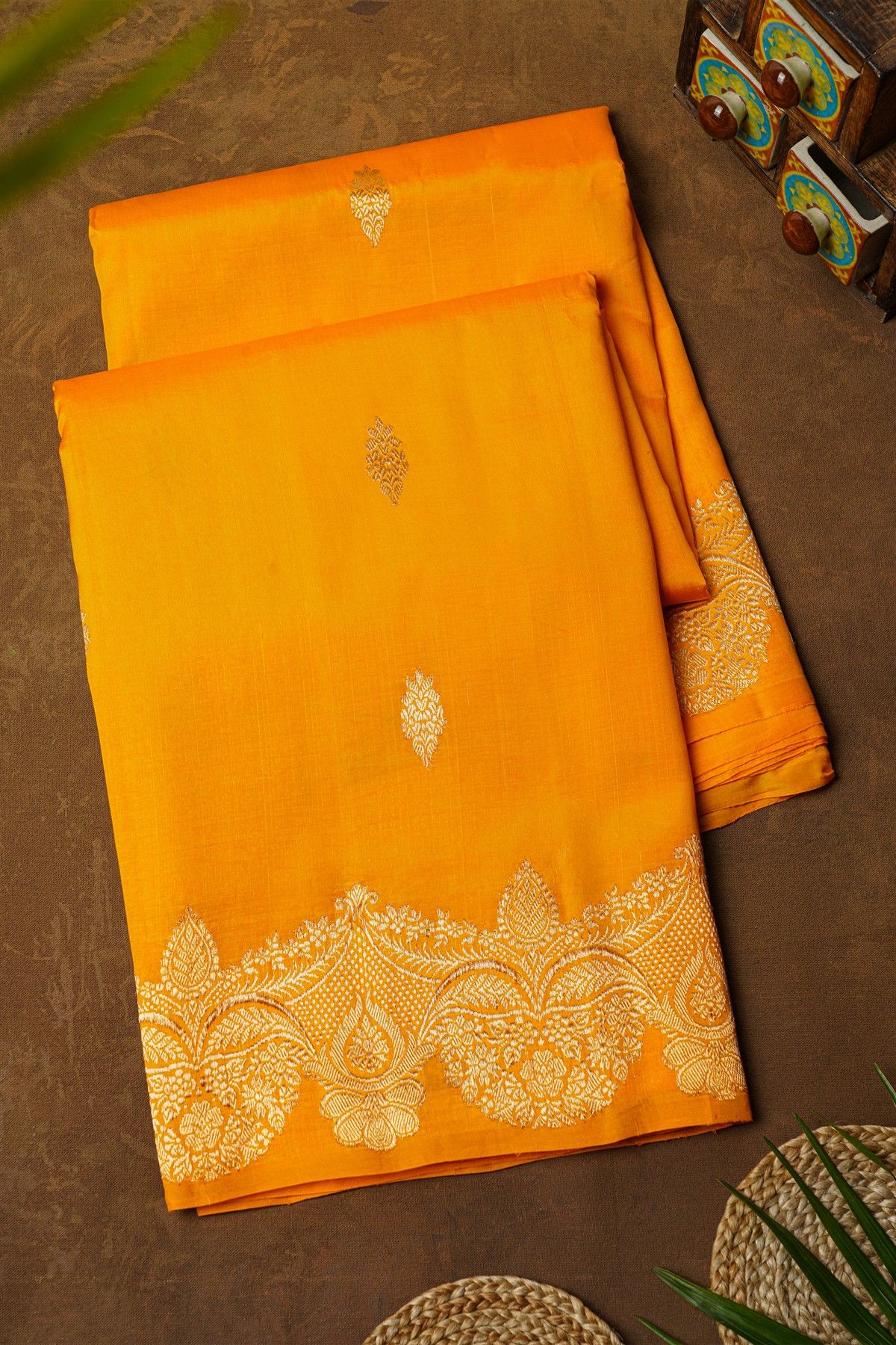 Fancy Matka Silk Mustard And Orange Saree