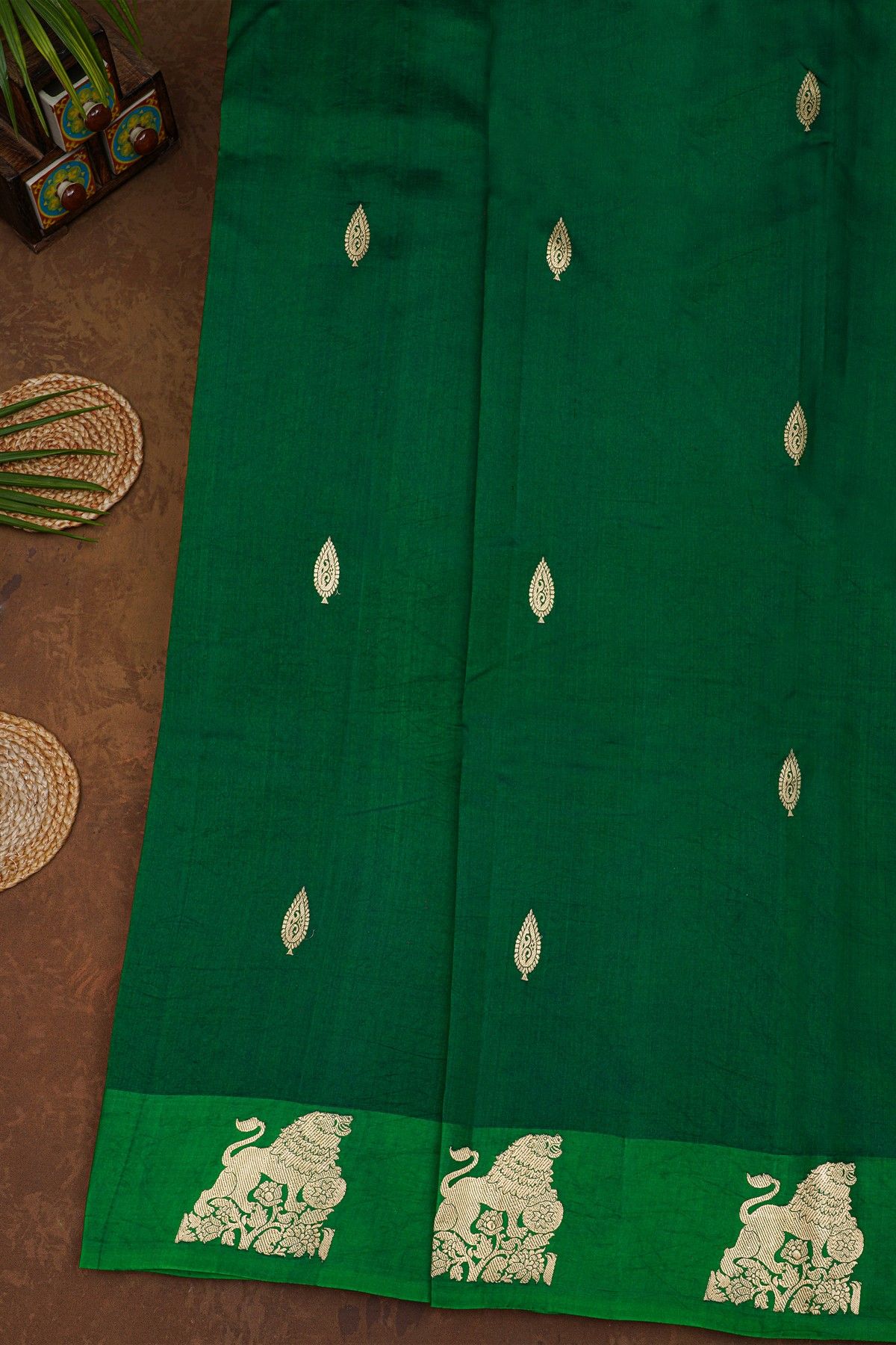 Matka Silk Bottle Green  Saree