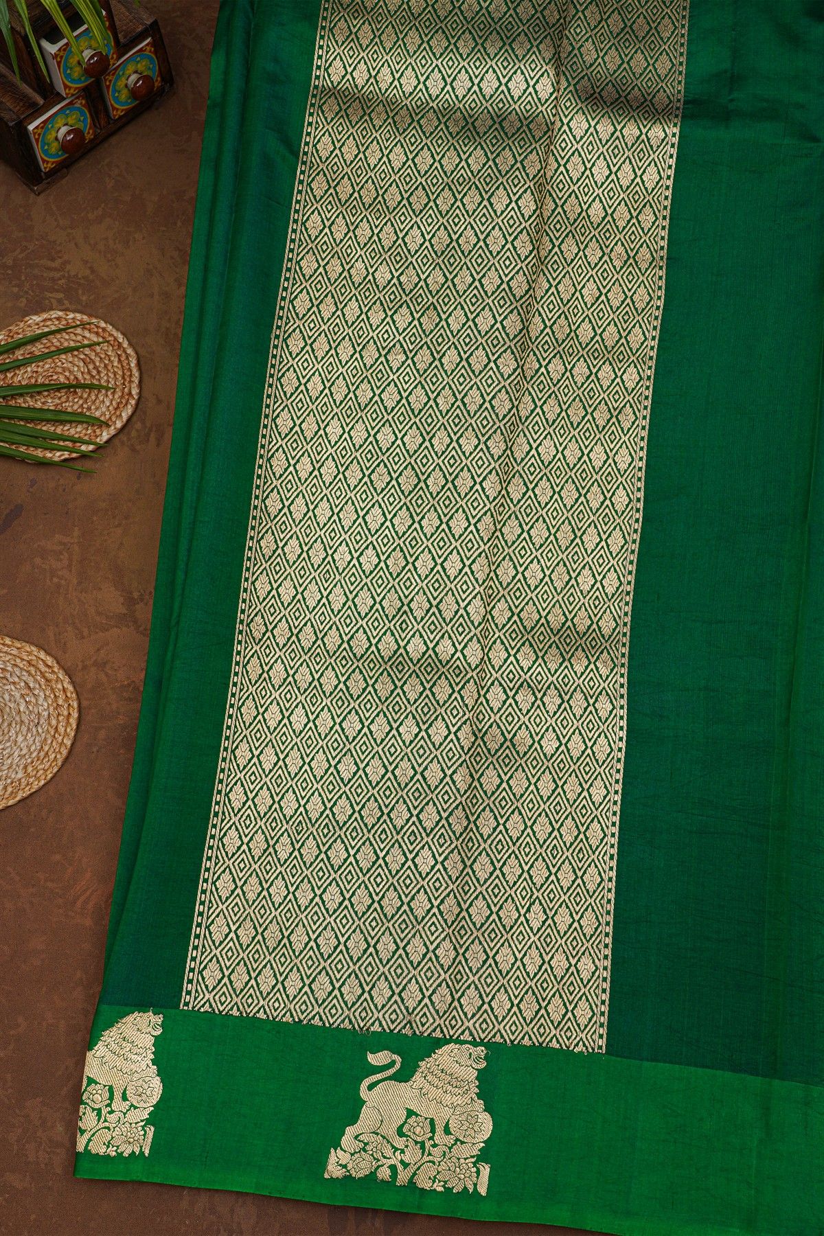 Matka Silk Bottle Green  Saree