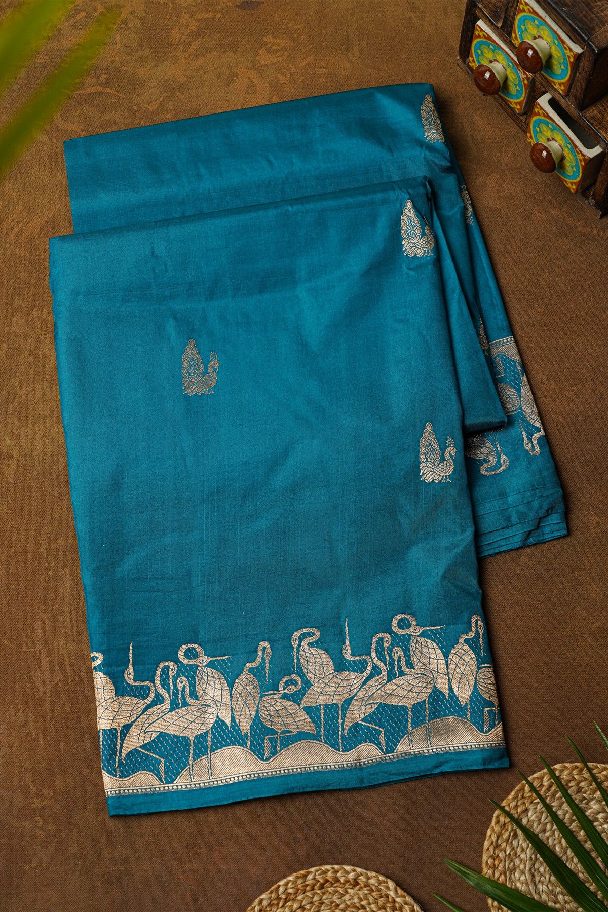 Matka Silk Teal Blue Saree