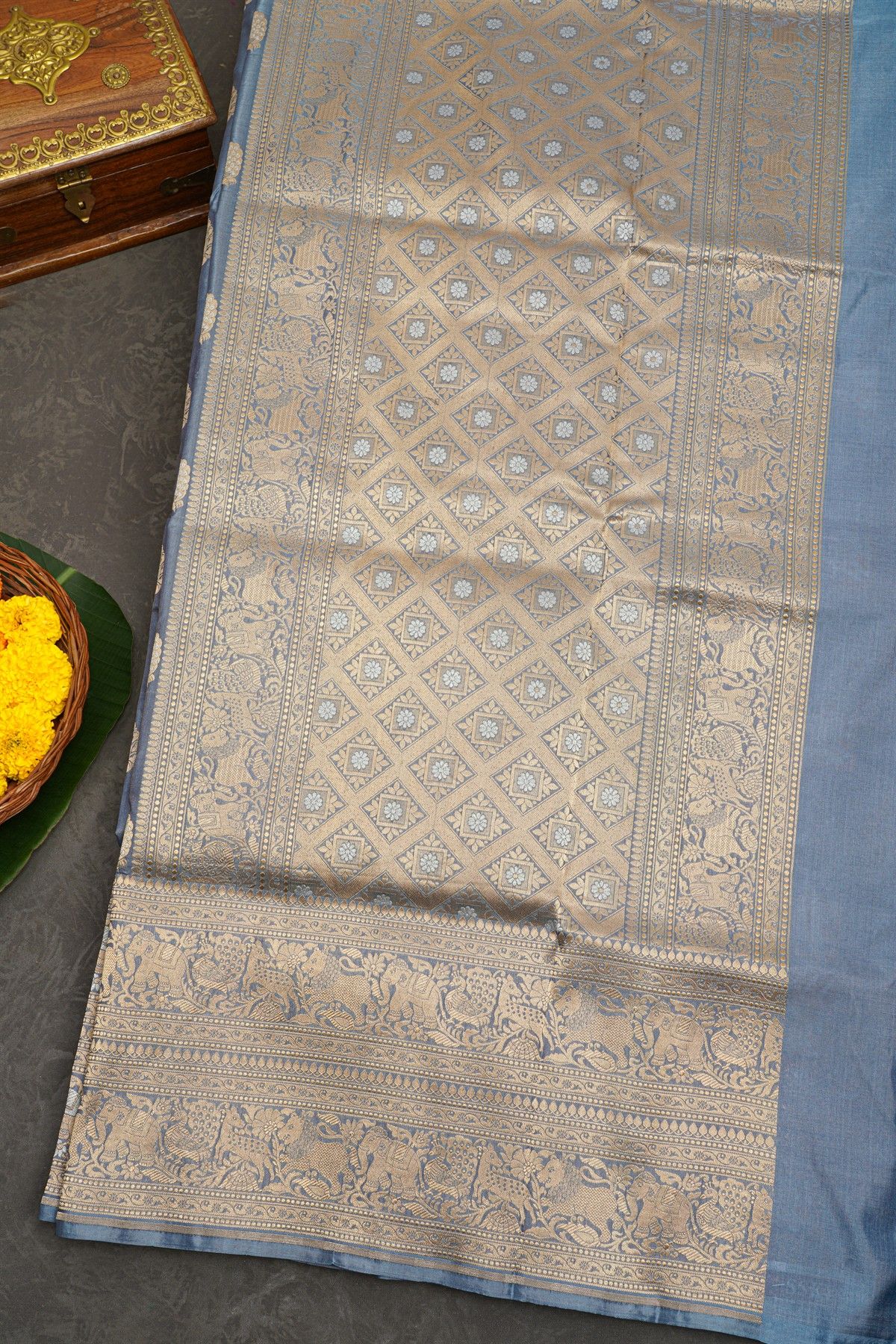 Banarasi Grey  Silk Saree