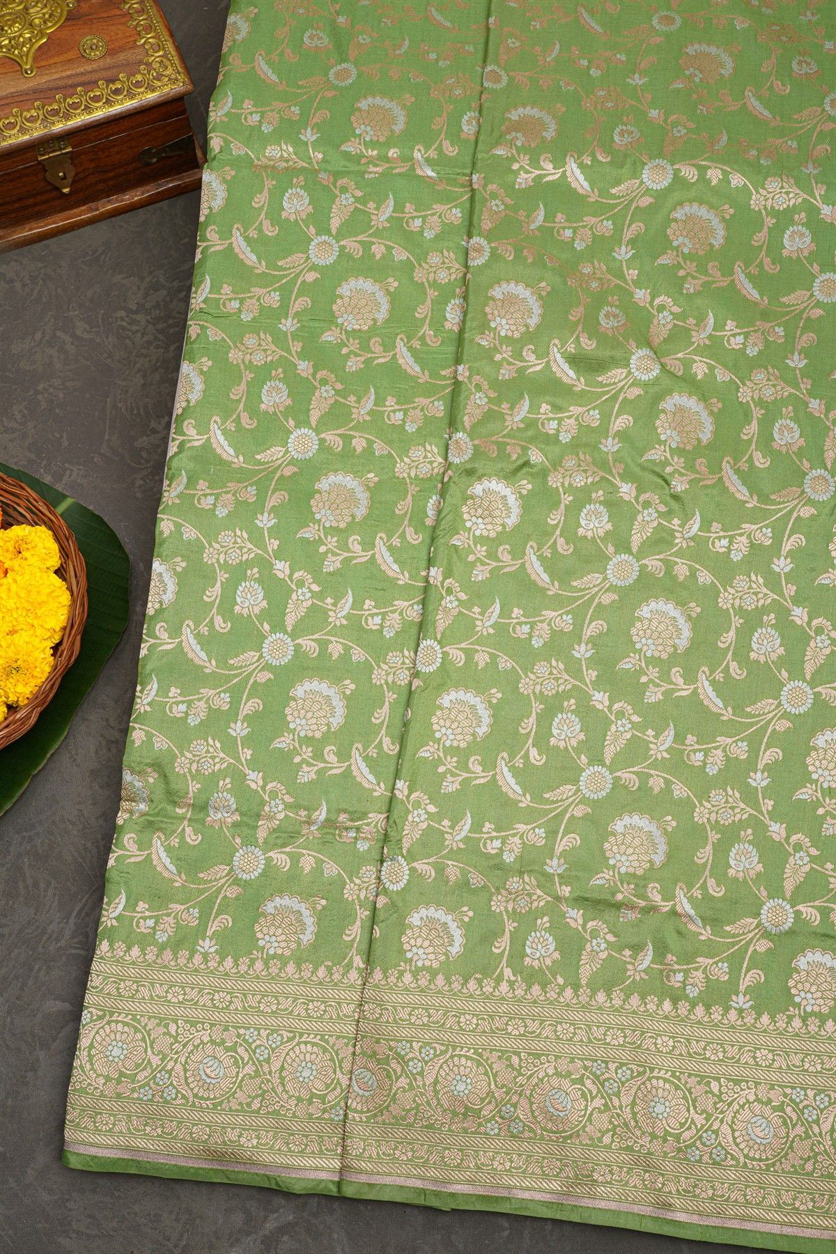 Banarasi Silk Pista Green  Saree