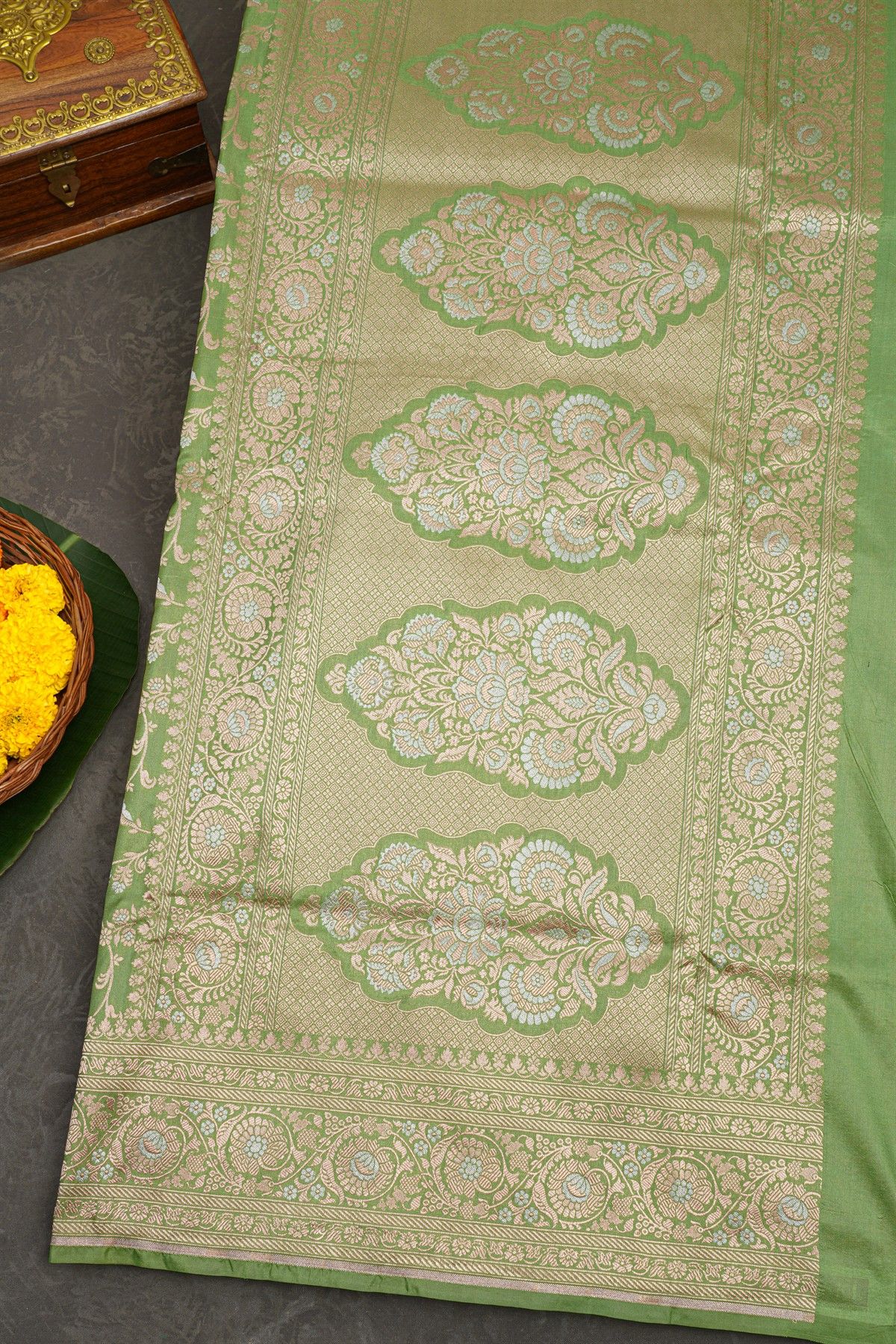 Banarasi Silk Pista Green  Saree
