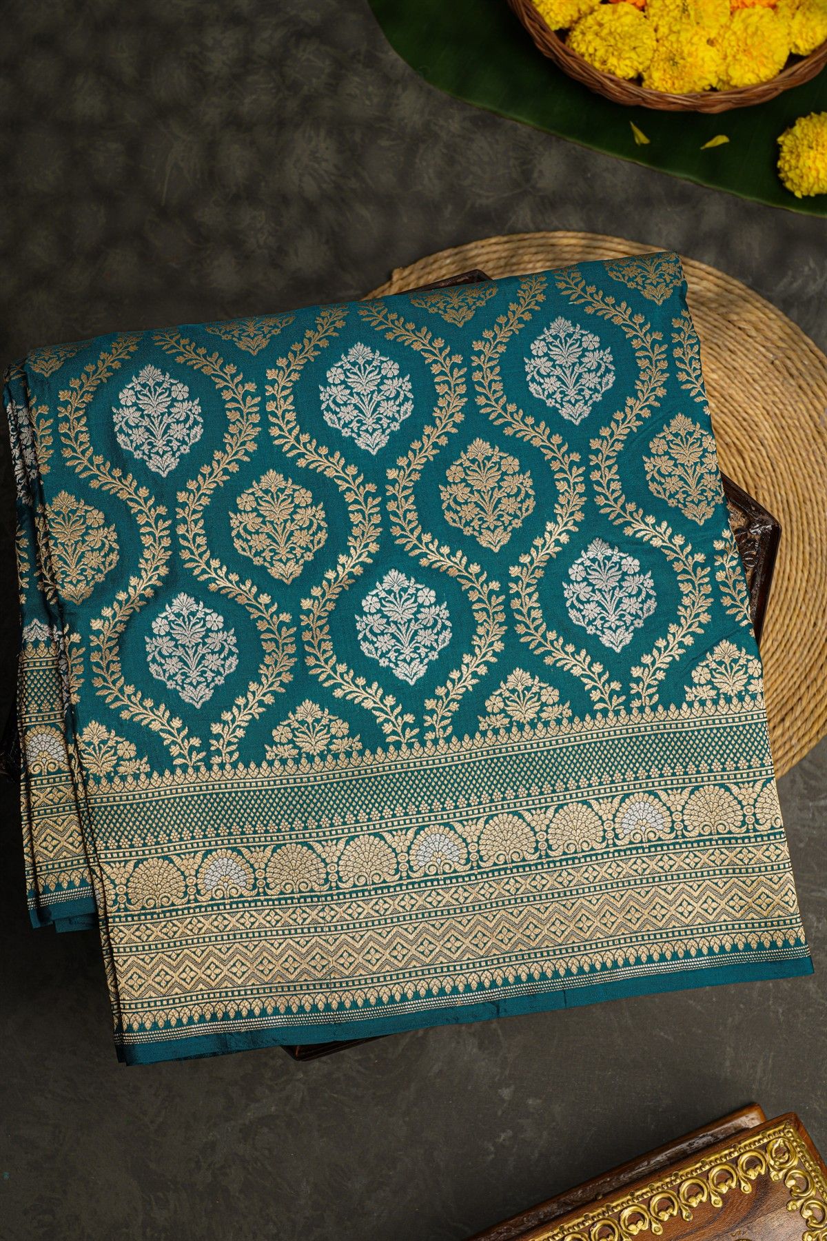 Banarasi Silk Teal Blue  Saree
