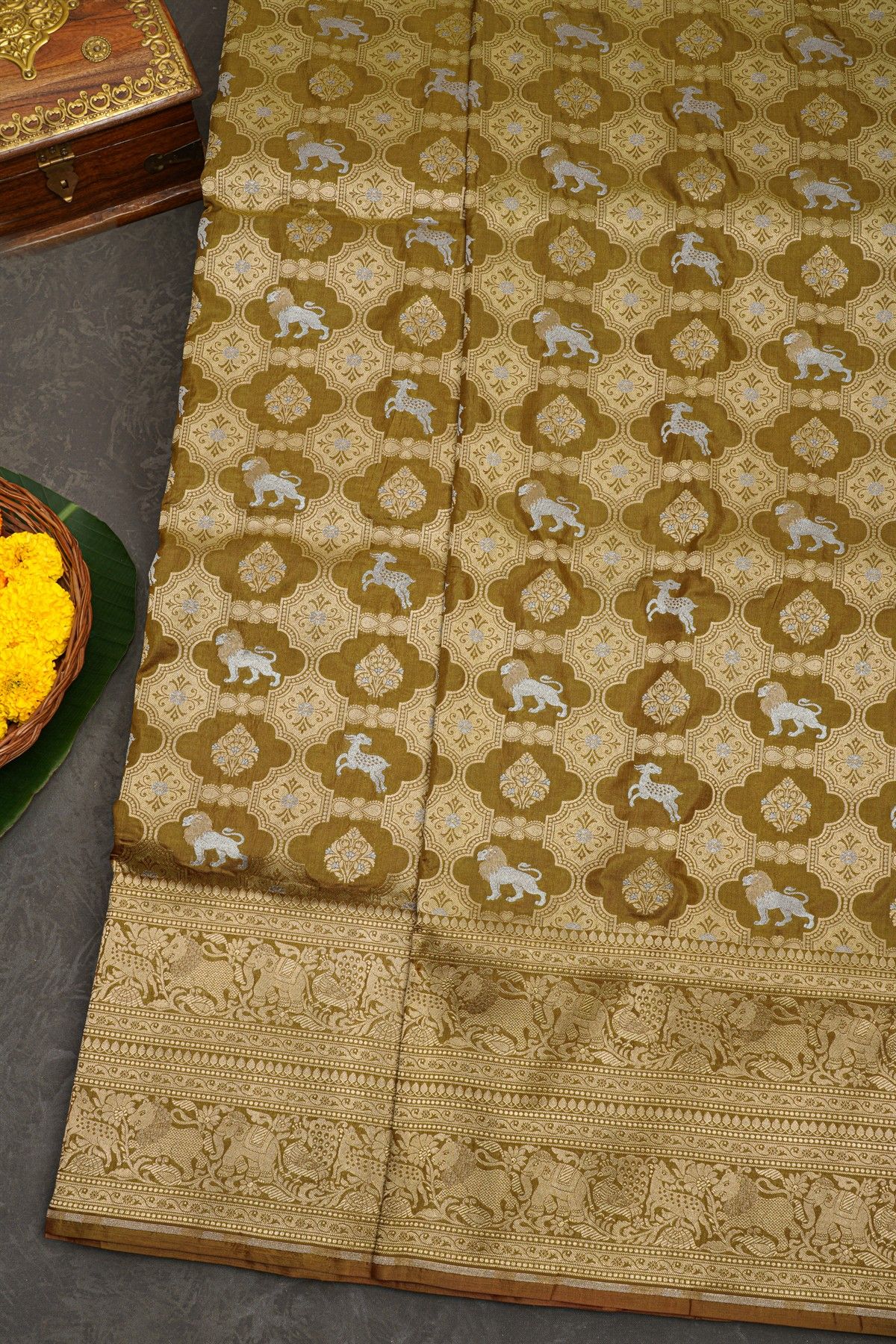 Banarasi Silk Mehendi Green Saree