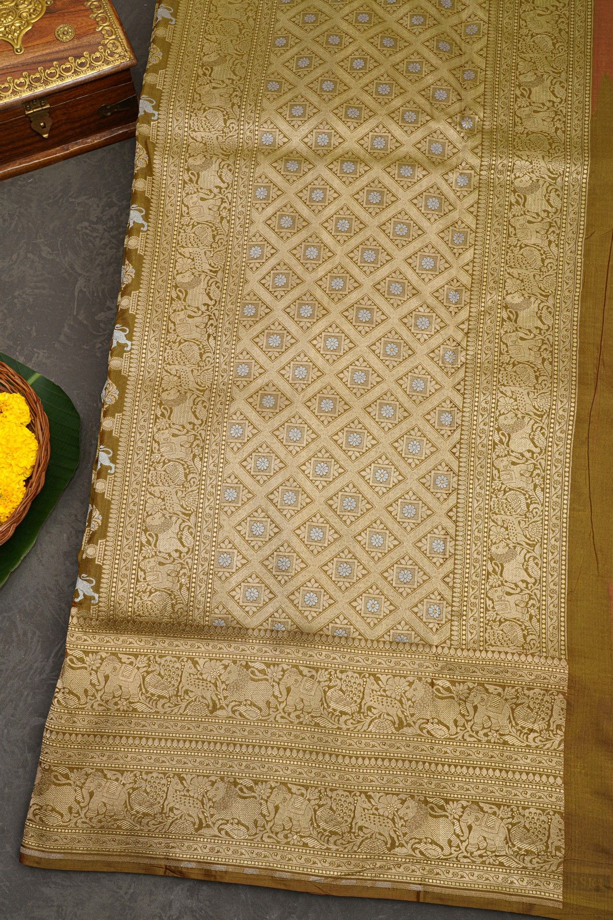 Banarasi Silk Mehendi Green Saree