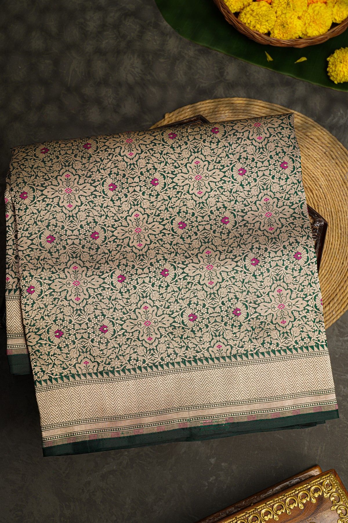 Banarasi Silk Bottle Green Saree