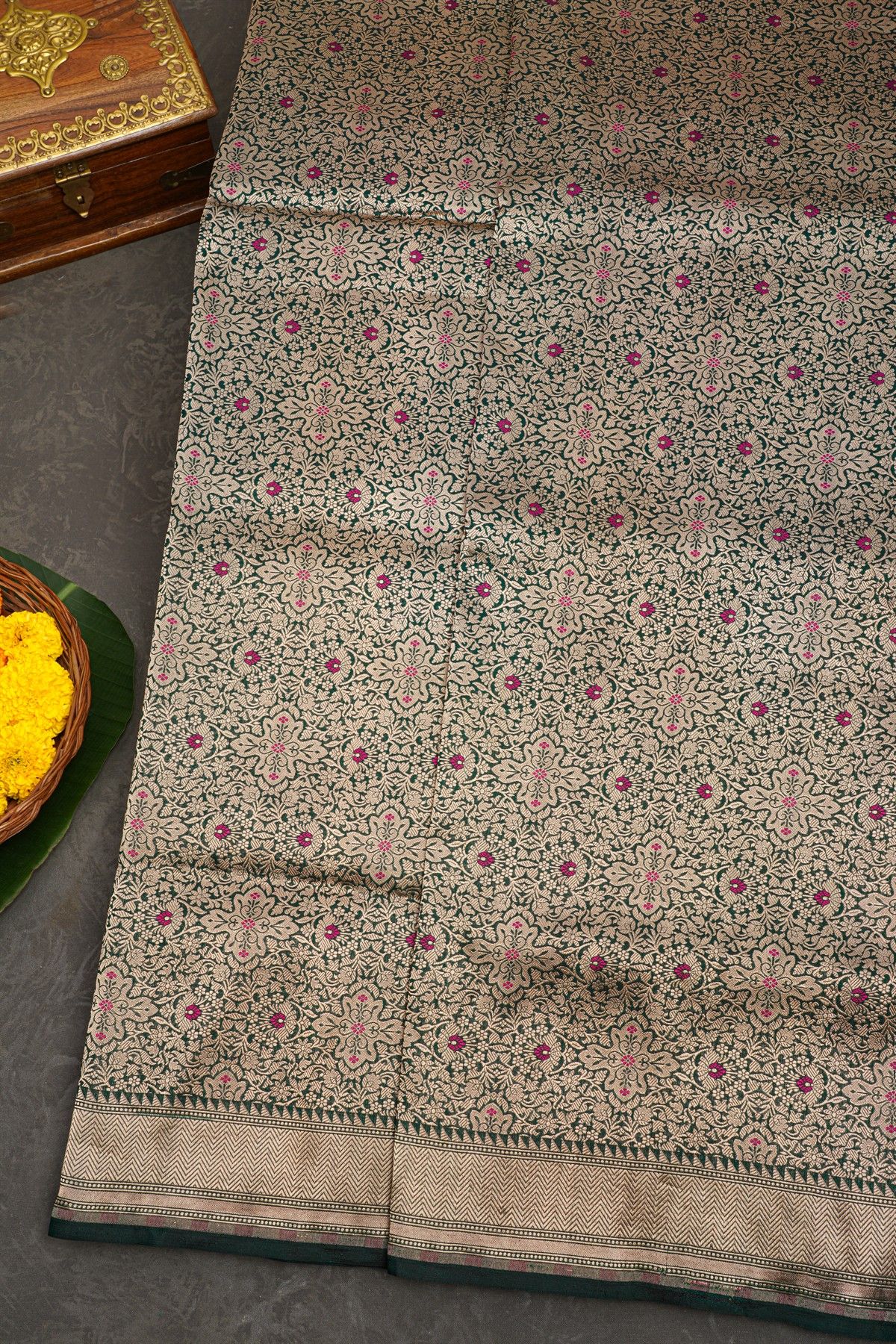 Banarasi Silk Bottle Green Saree