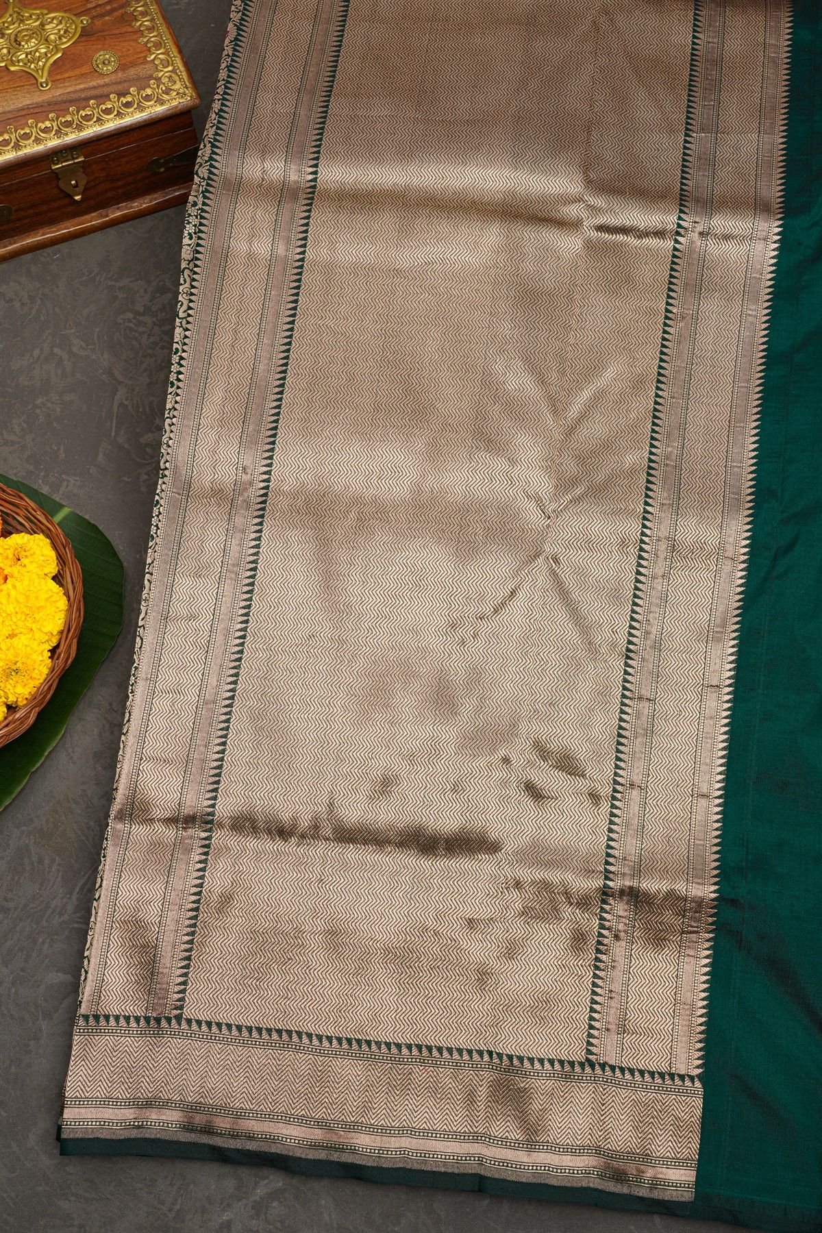 Banarasi Silk Bottle Green Saree