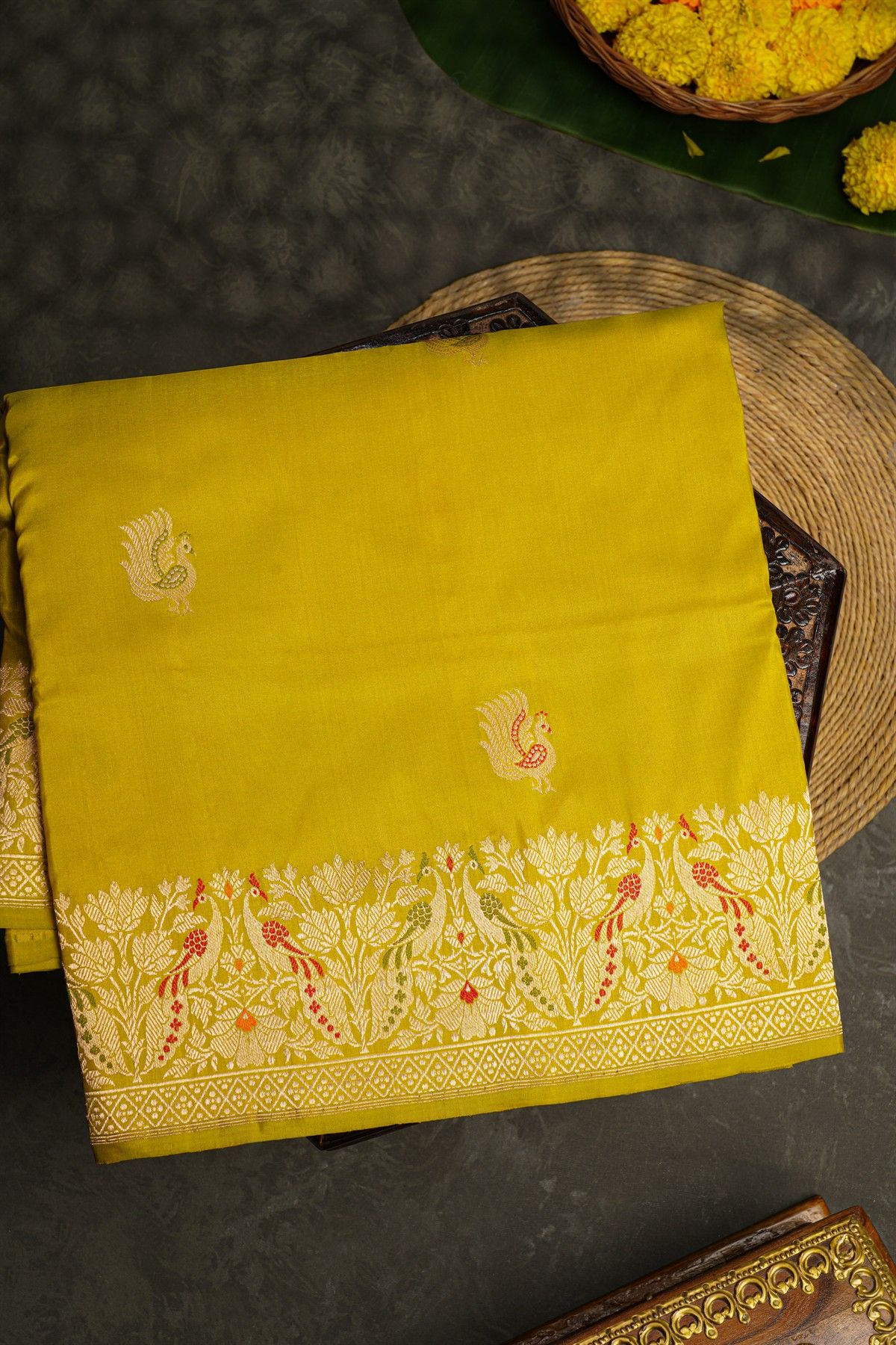 Banarasi Silk Lime Yellow Saree