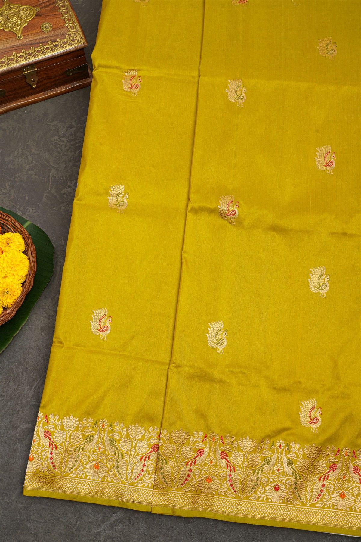 Banarasi Silk Lime Yellow Saree