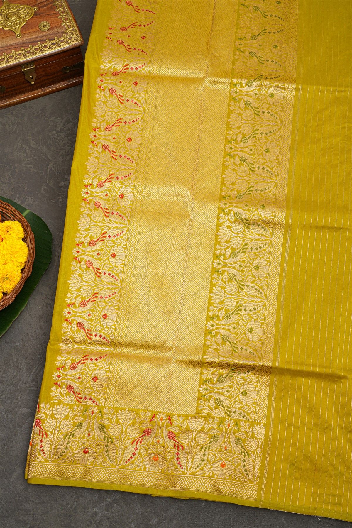 Banarasi Silk Lime Yellow Saree
