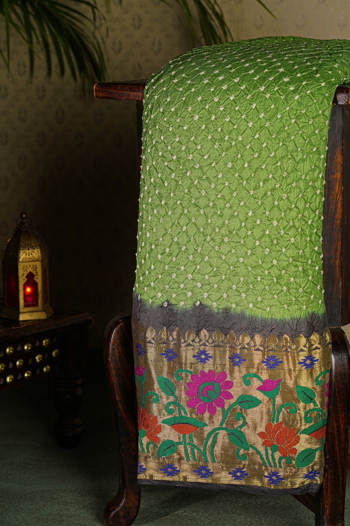 Bandhani Silk Green Saree