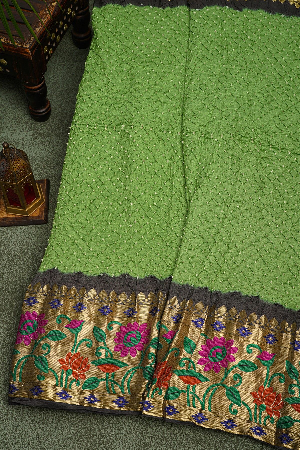 Bandhani Silk Green Saree