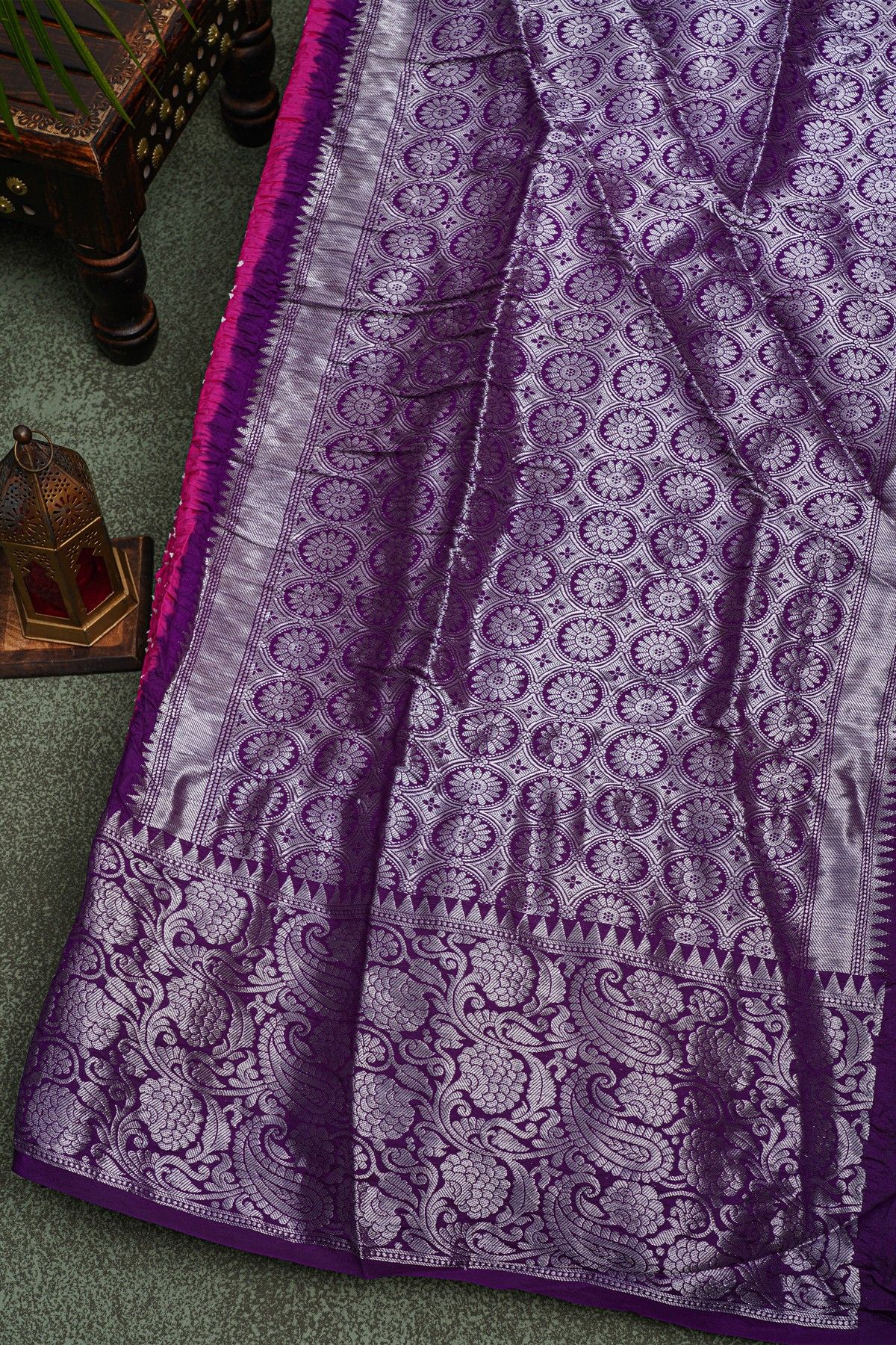 Bandhani Silk Magenta  Saree