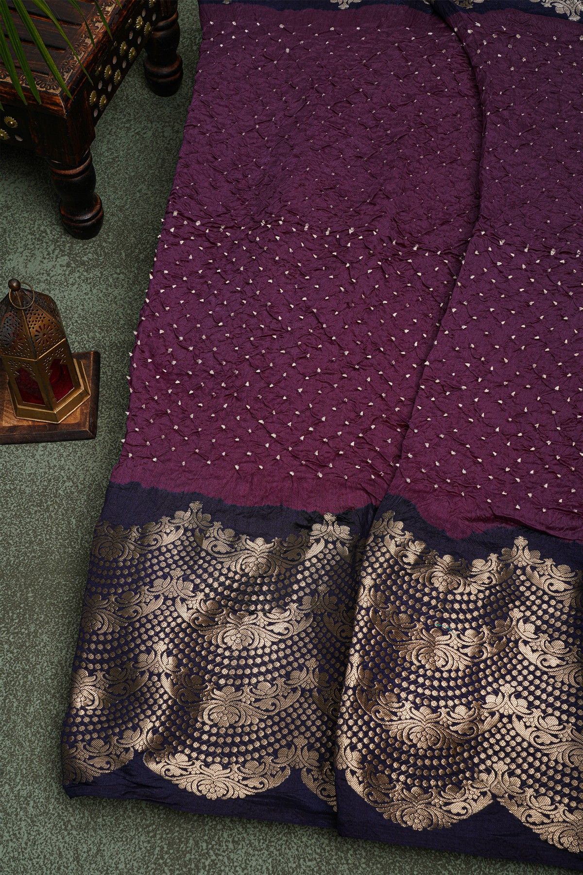 Bandhani Silk  Wine Saree