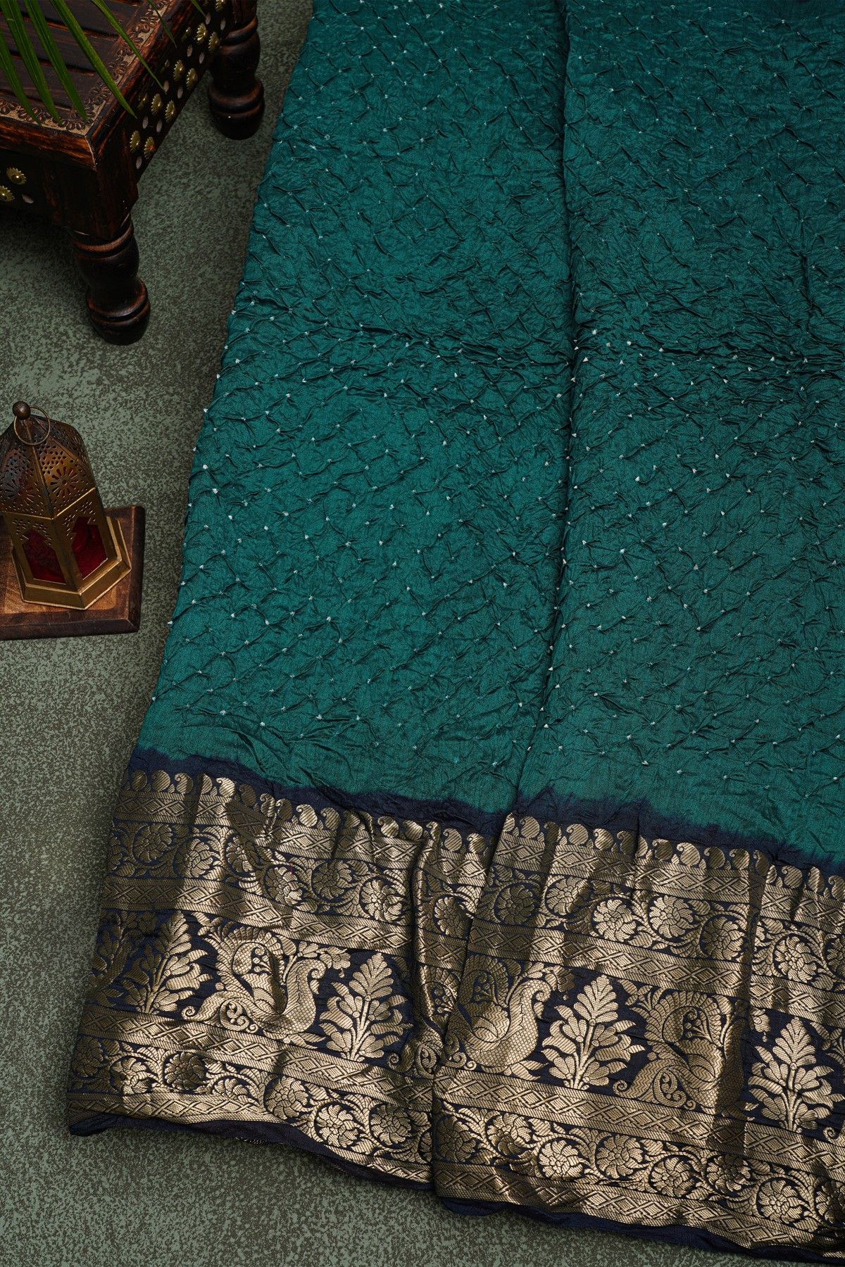 Bandhani Silk Peacock Green  Saree