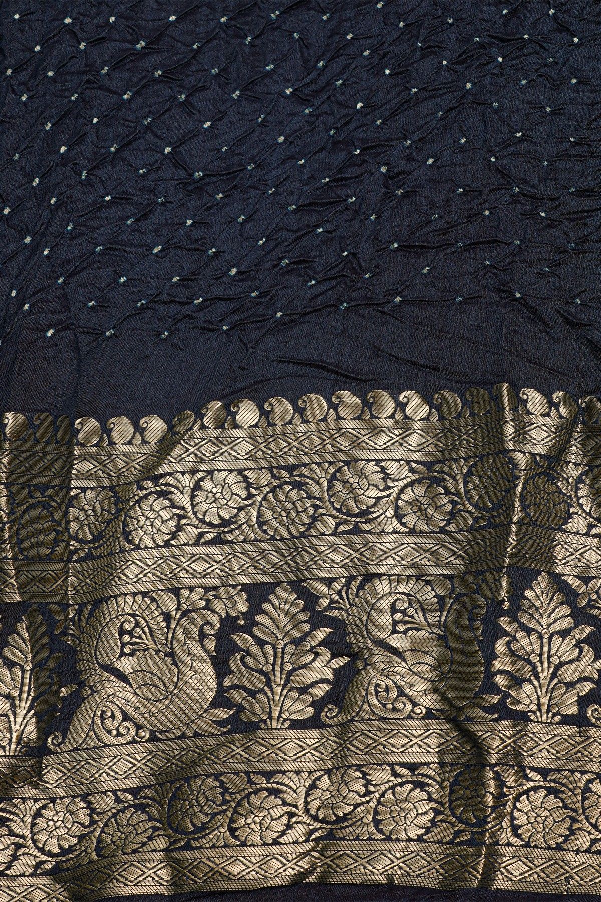 Bandhani Silk Peacock Green  Saree