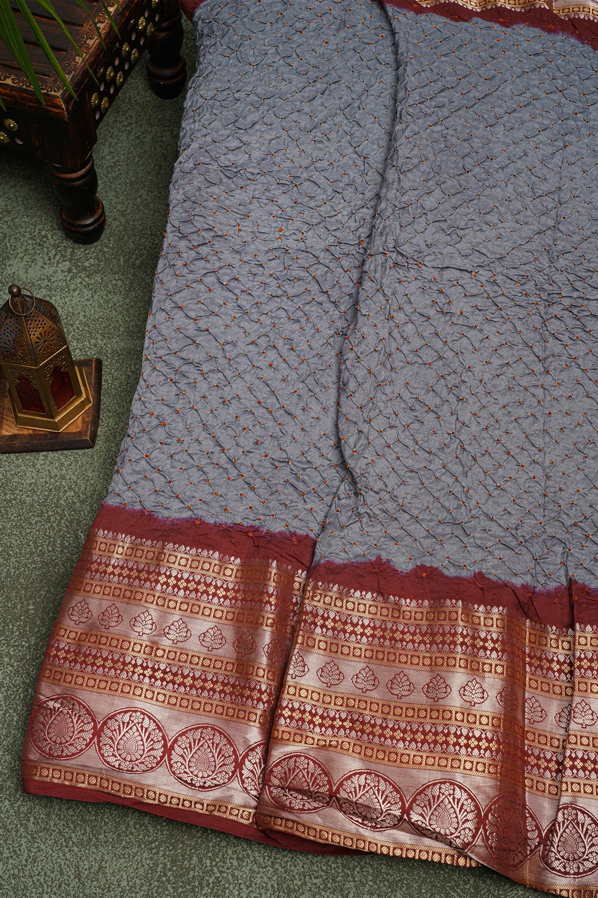 Bandhani Silk Grey Saree