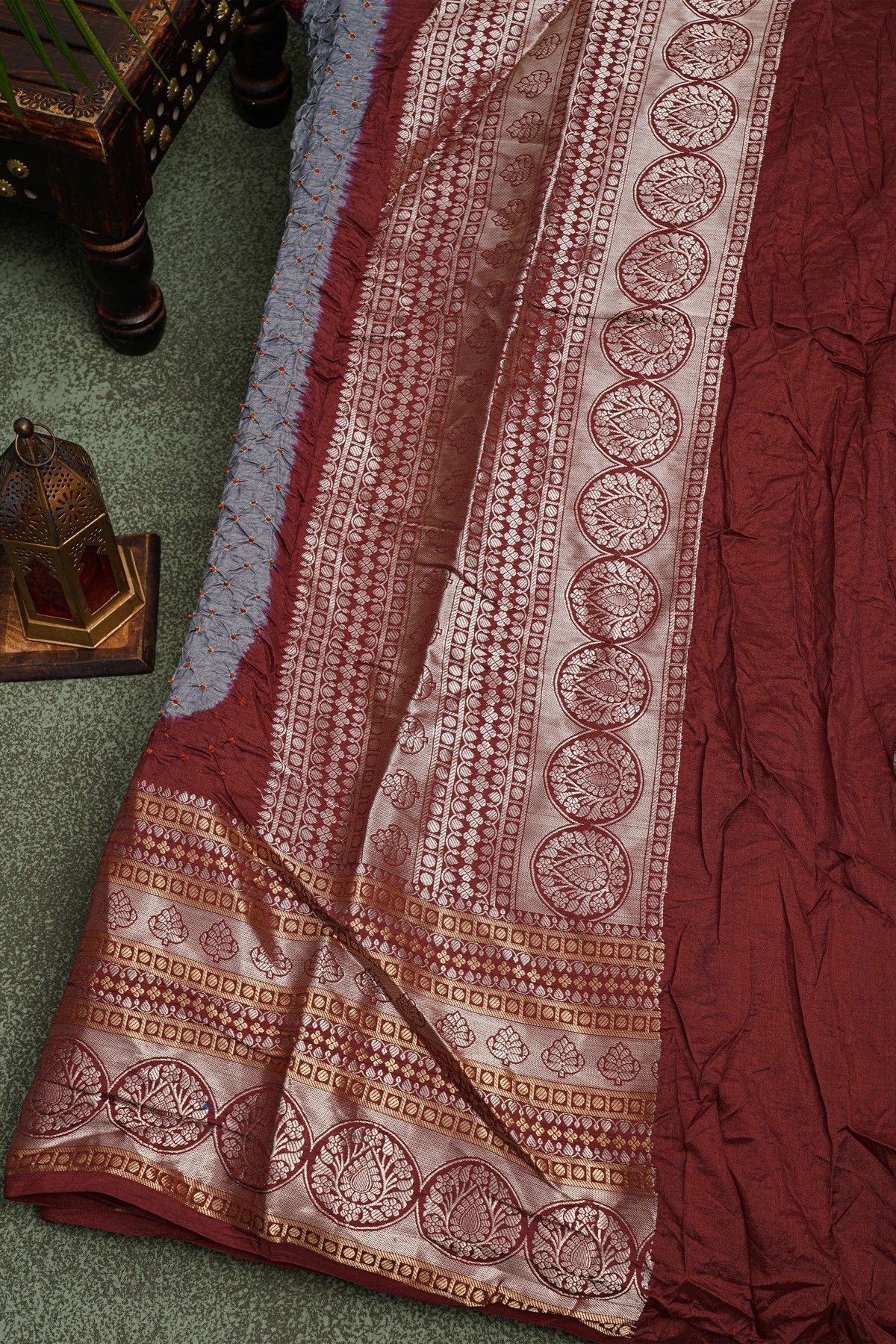 Bandhani Silk Grey Saree