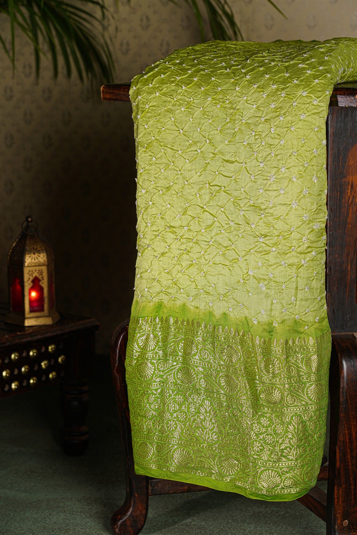 Bandhani Silk Light Green Saree