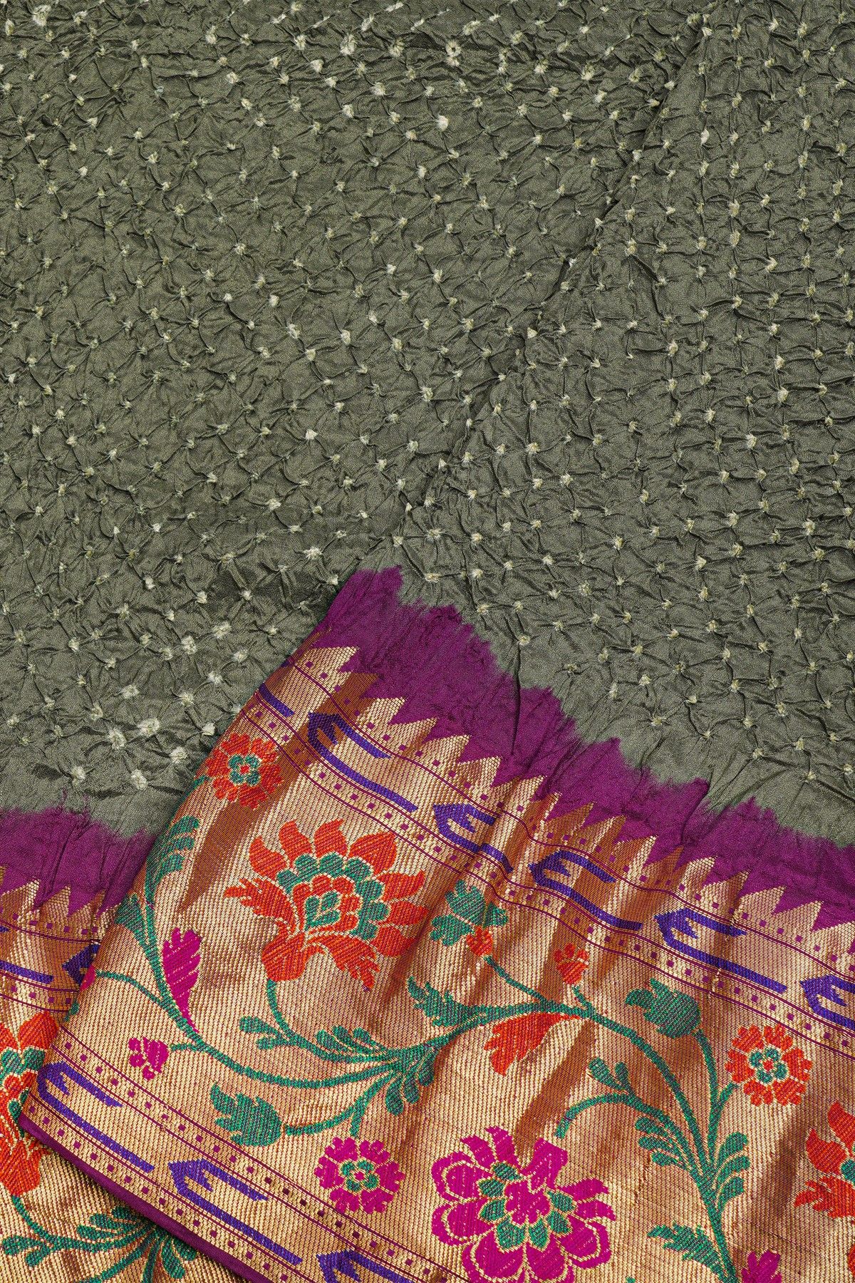 Bandhani Silk Grey  Saree